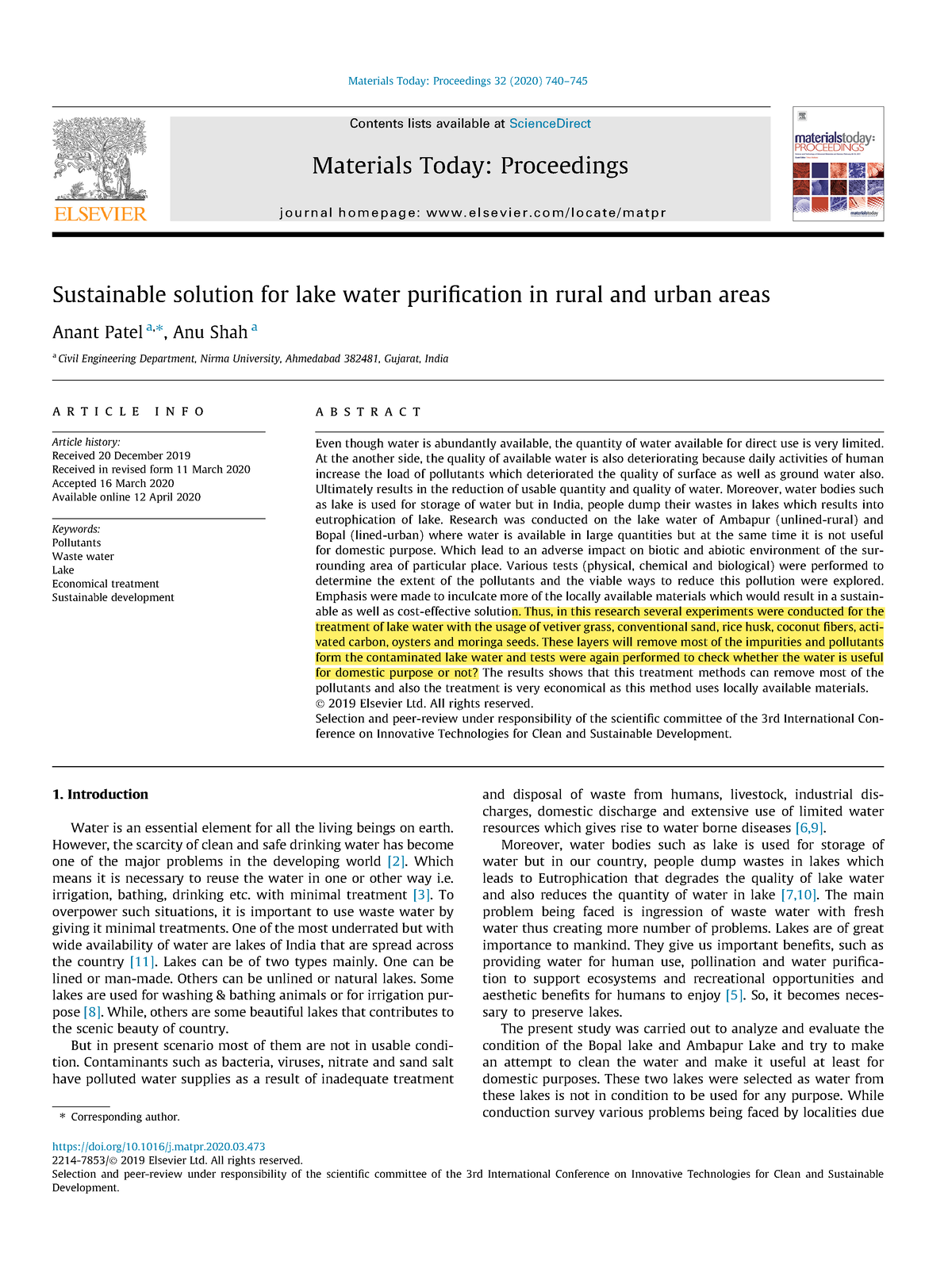 Chem article rec 3 - chem+phy - Sustainable solution for lake water ...