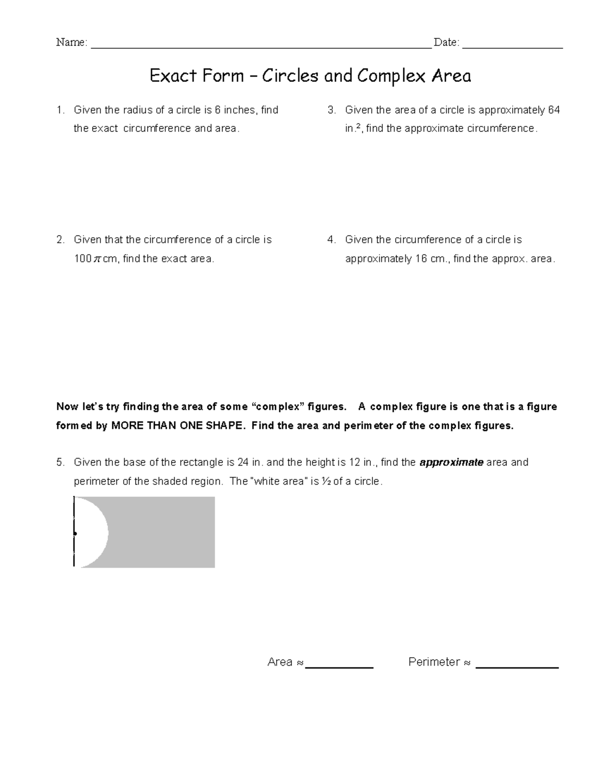 4 - Exact Form -Circles Complex Area - Name: - Studocu