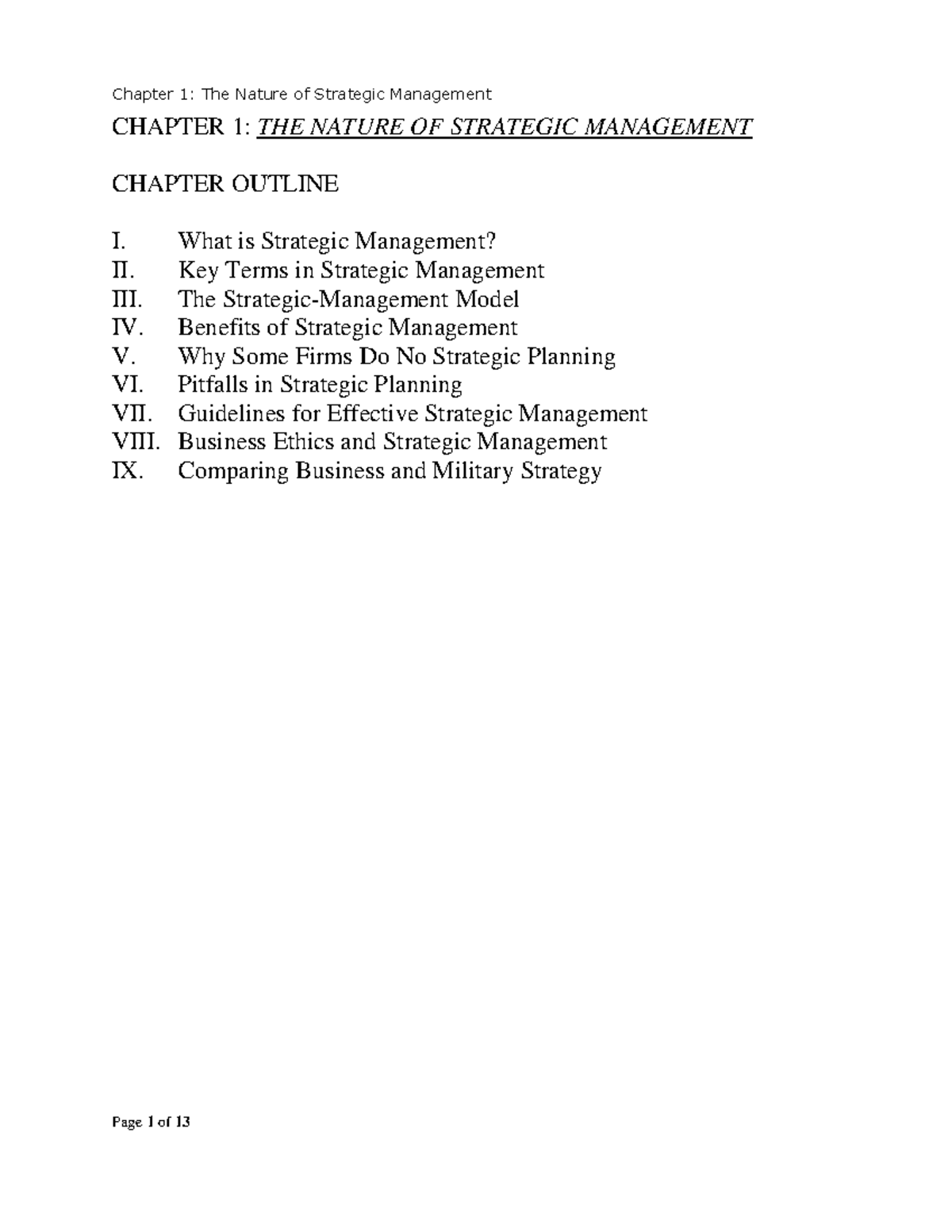 CH1SM NOTE THE Nature OF Strategic Management - CHAPTER 1: THE NATURE ...