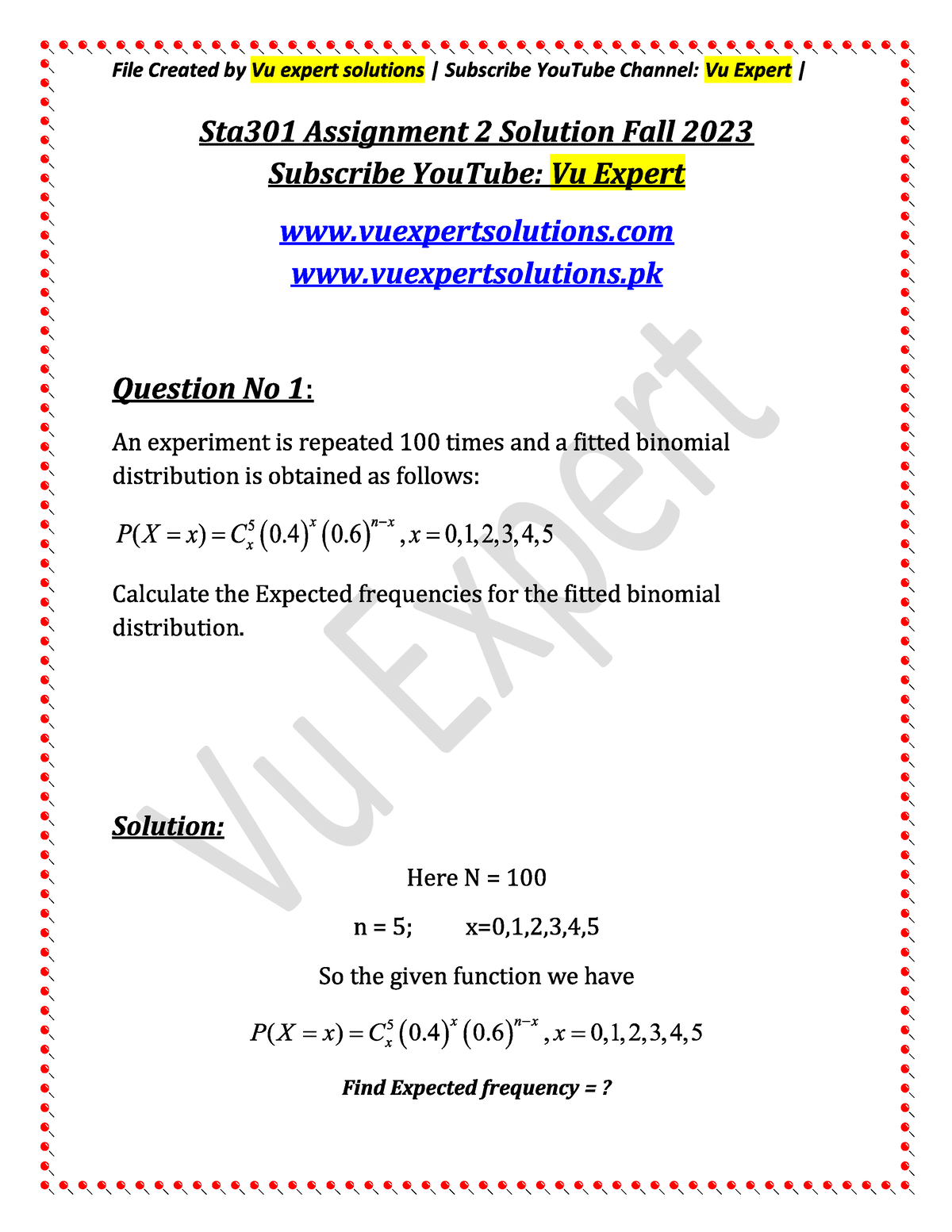 sta301 statistics and probability assignment 1 solution