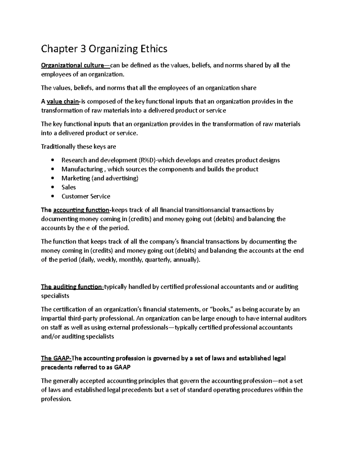 Chapter 3, 4, 5 - notes - Chapter 3 Organizing Ethics Organizational ...