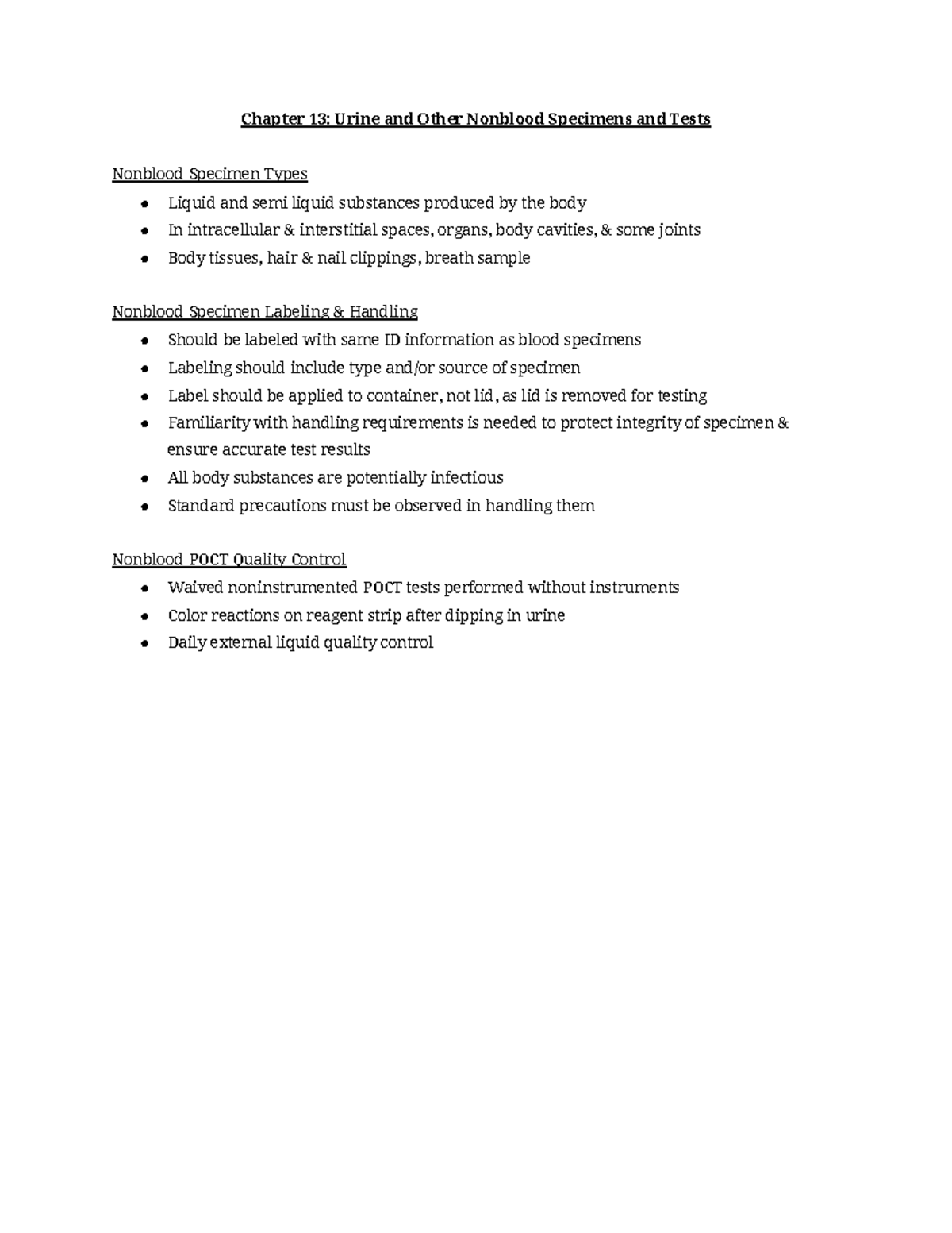 Chapter 13 Notes **Chapter 13 Urine and Other Nonblood Specimens and