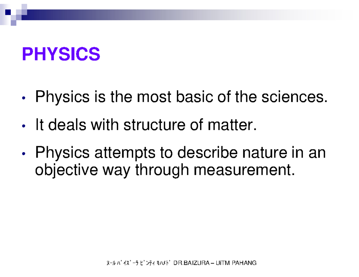 PHY145 CHP.1 Units & Measurments number 2 - PHYSICS Physics is the most ...