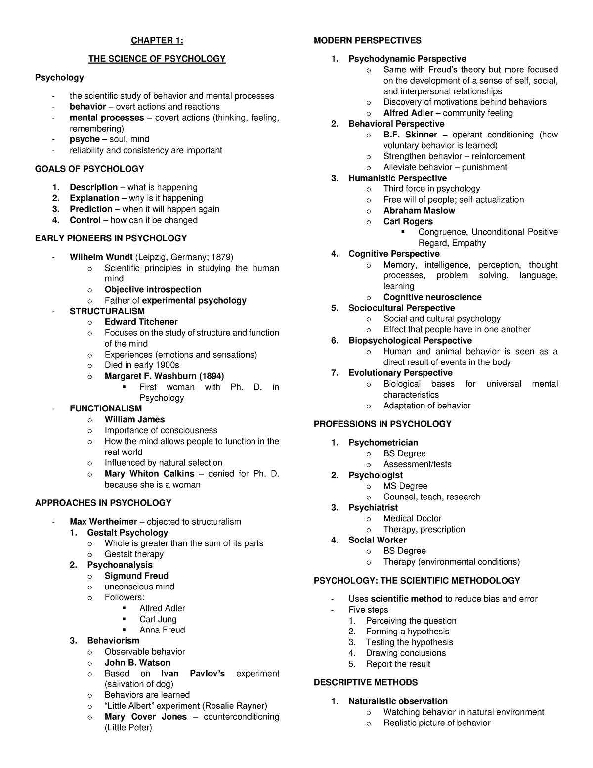 Intro To Psychology Chap1-2 - CHAPTER 1: THE SCIENCE OF PSYCHOLOGY ...