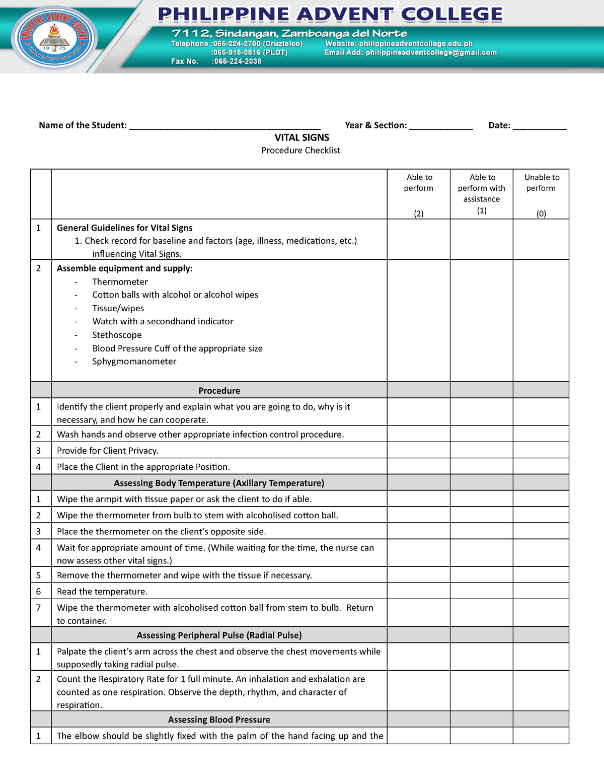 Vital- Signs - for reporting only - Name of the Student