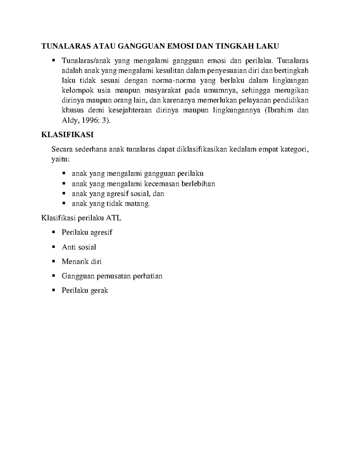Tunalaras ATAU Gangguan Emosi DAN Tingkah LAKU TUNALARAS ATAU