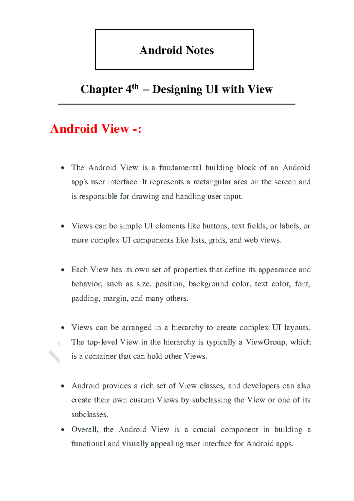 MAD Chapter Notes 4 - Android Notes Chapter 4 th – Designing UI with ...