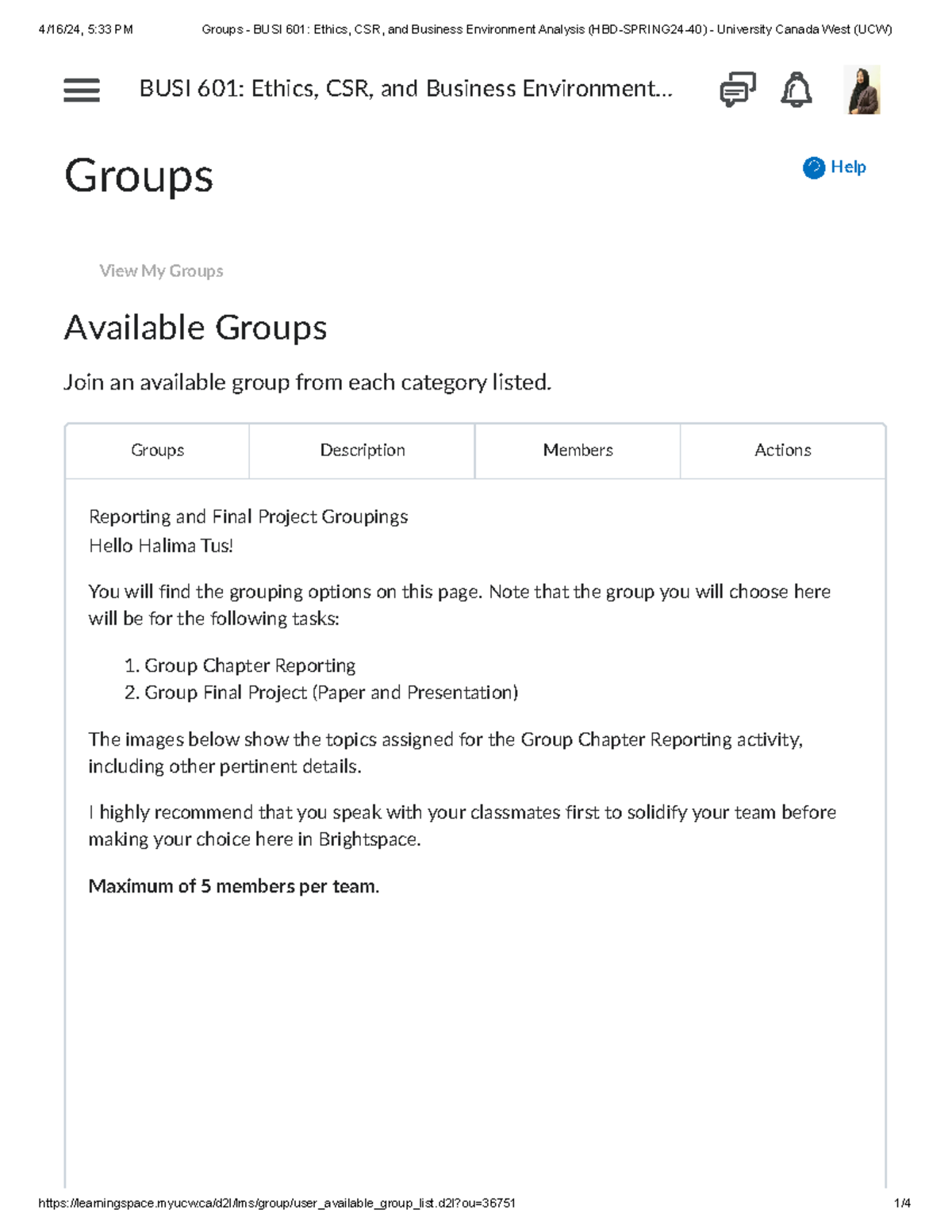 Groups - BUSI 601 Ethics, CSR, and Business Environment Analysis (HBD ...