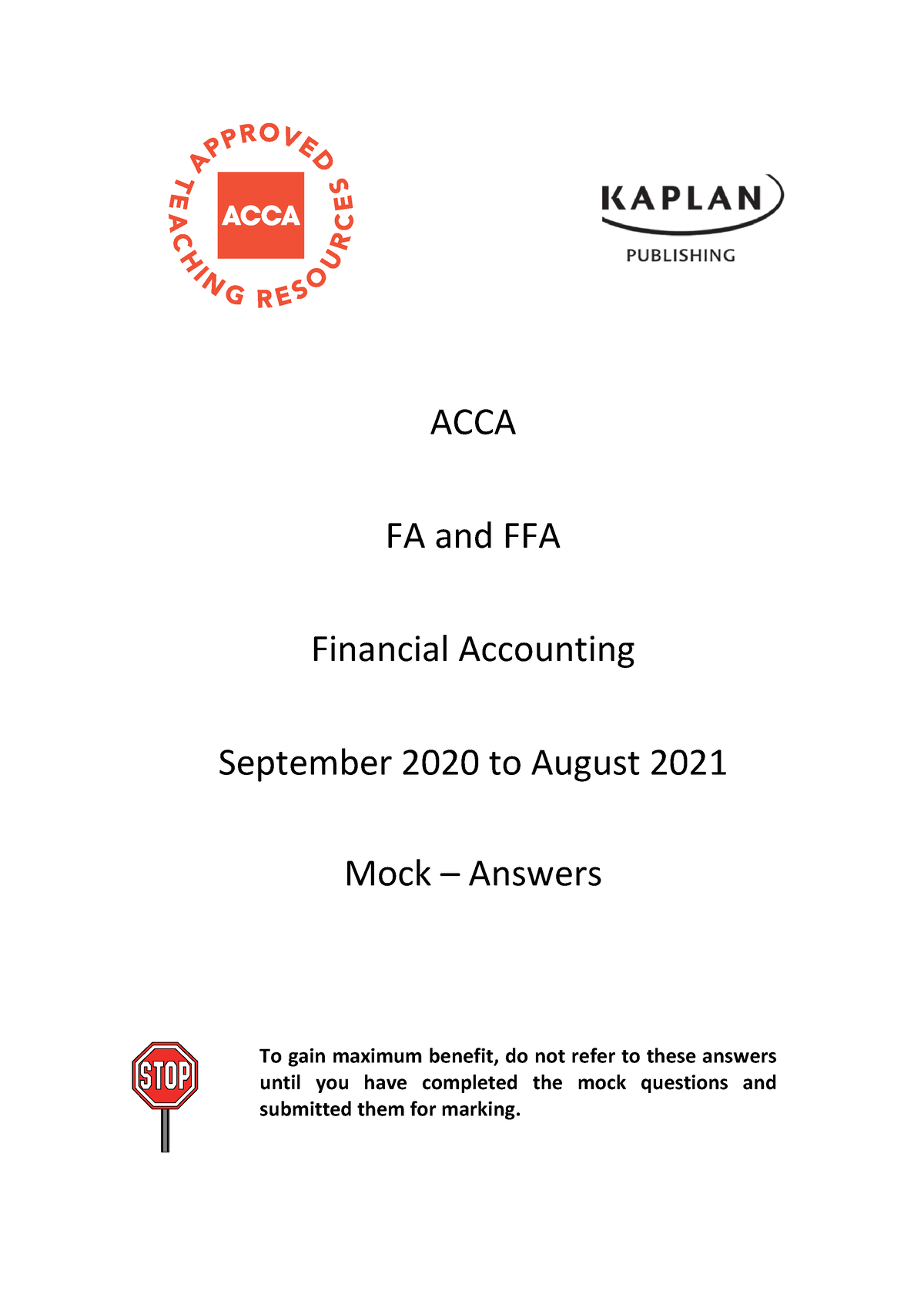 Mock 1 Ans - Acca F3 Practise Materals - ACCA FA And FFA Financial ...