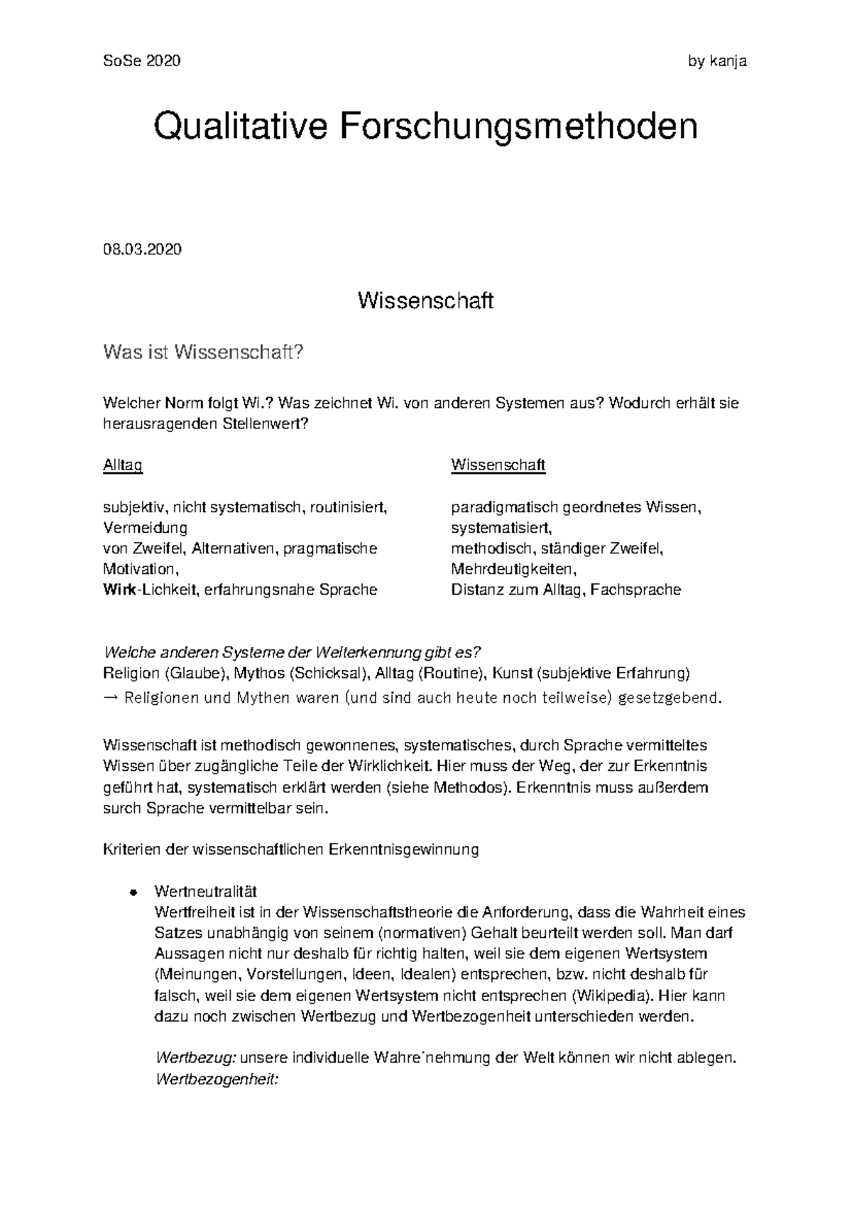 Qualitative Forschungsmethoden 2020 Mitschrift - Universität Graz - Studocu