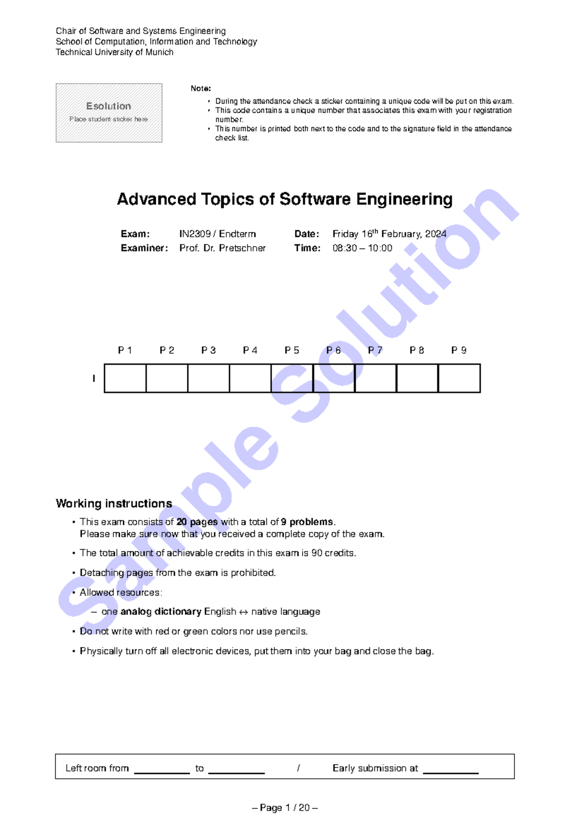 Advanced Topics of Software Engineering 2024 Endterm - Sample Solution ...