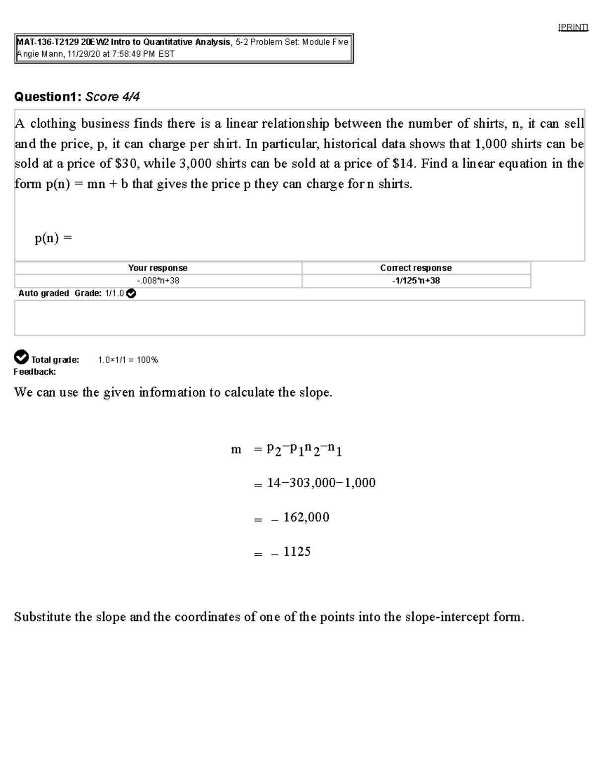 Southern New Hampshire University 5 2 Problem Set Module Five MAT106