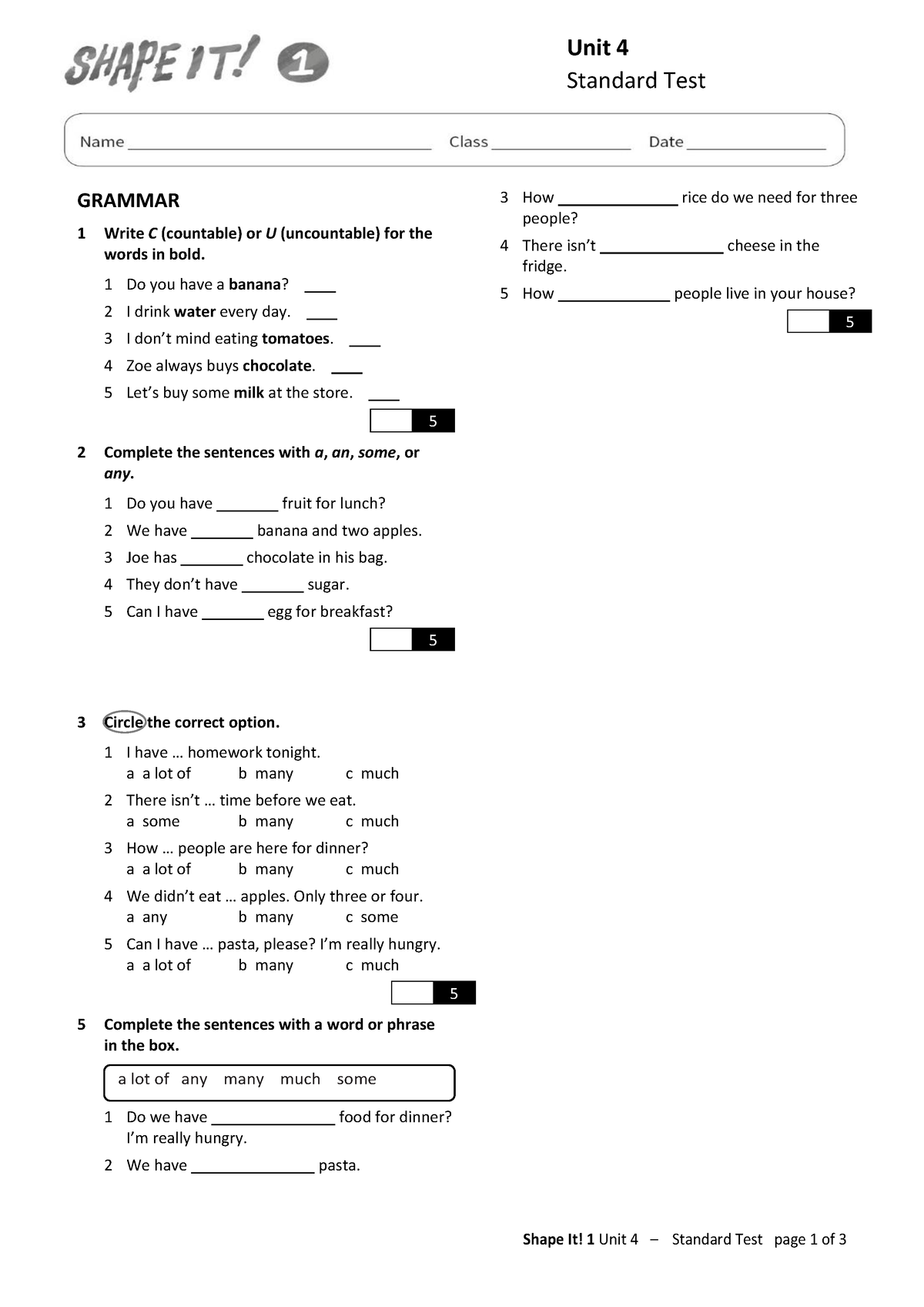 Unit04 Standard Test - Shape It! 1 Unit 4 – Standard Test page 1 of 3 ...