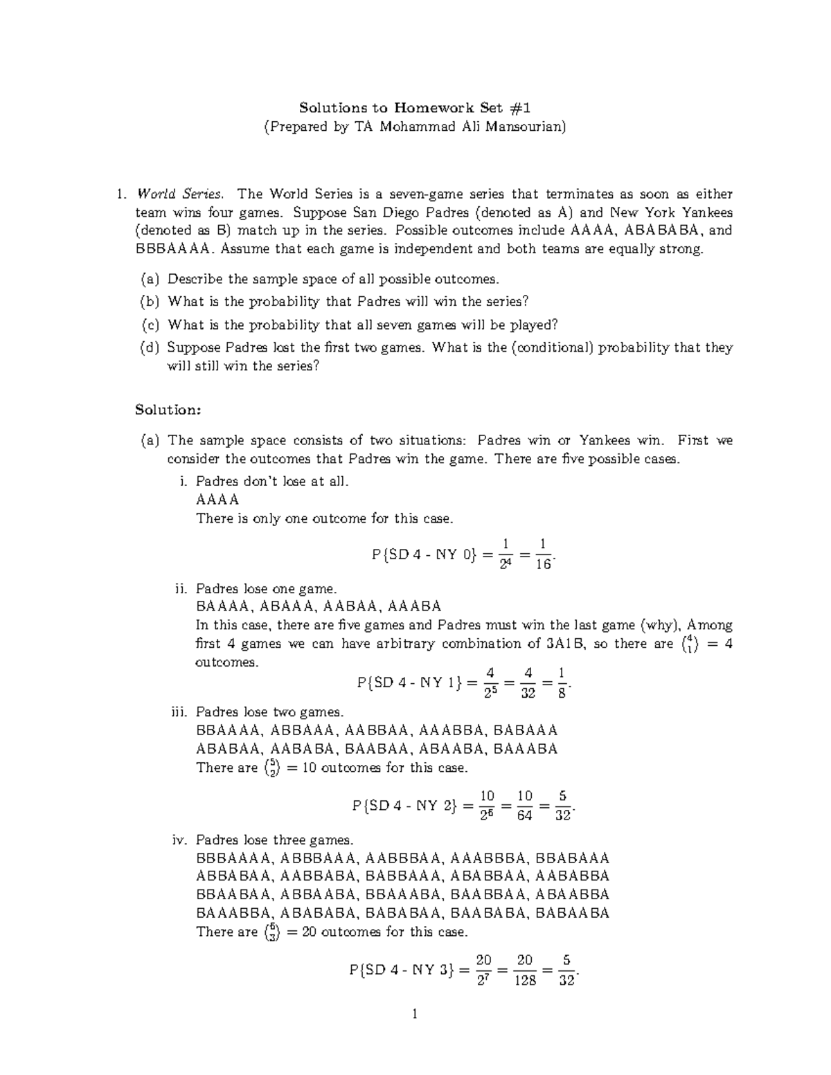 ECE 153 HW1 Sol - Solutions To HW Set #1 - Solutions To Homework Set ...