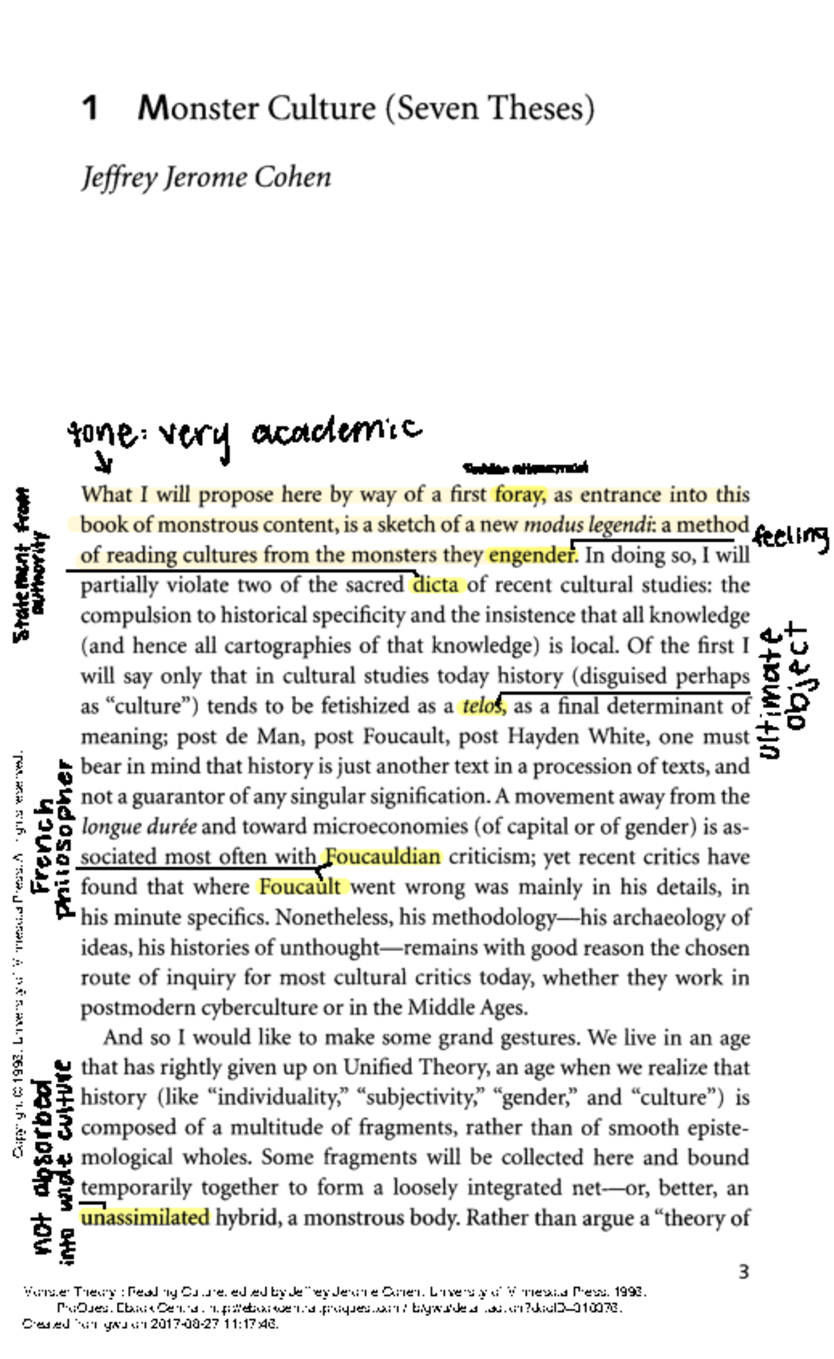 English 1102 Article 2 (annotated) 1 Monster Culture (Seven Theses
