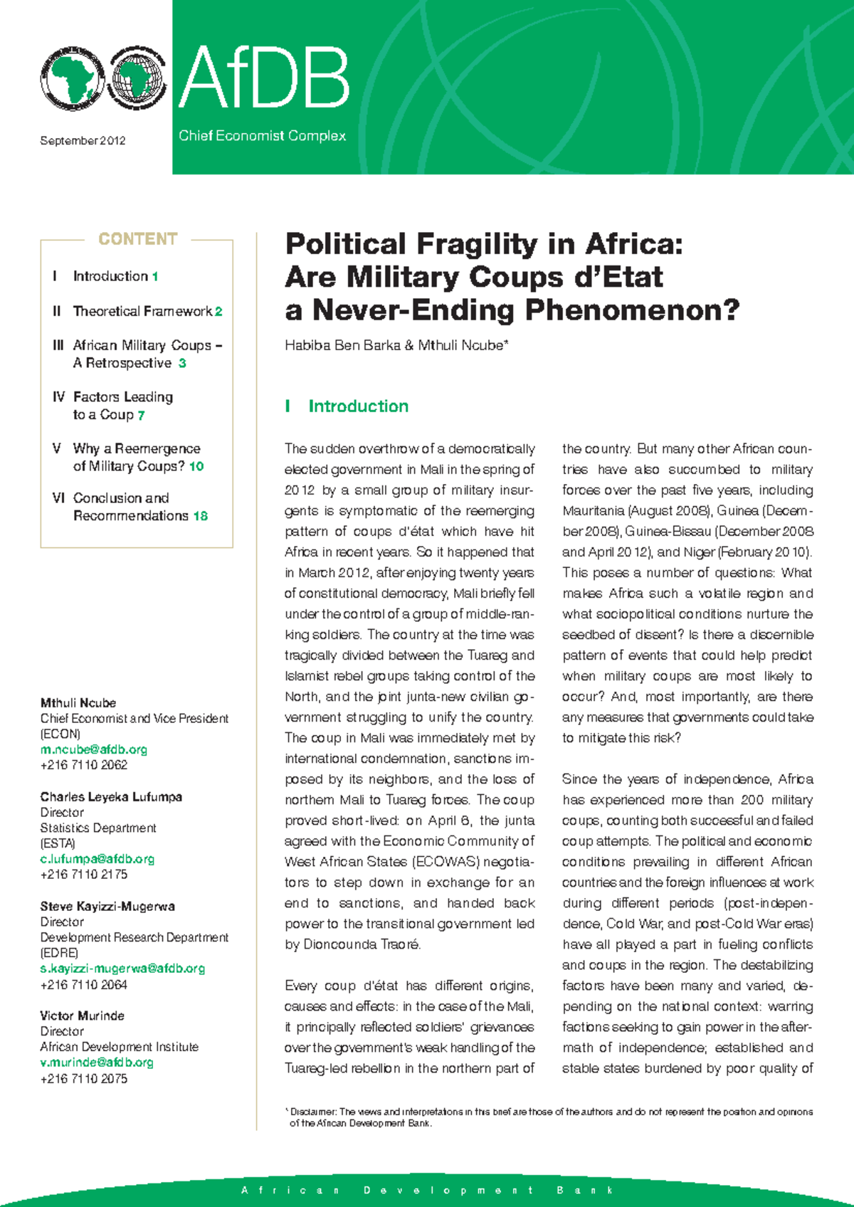 Economic Brief - Political Fragility in Africa - Military Coups ...