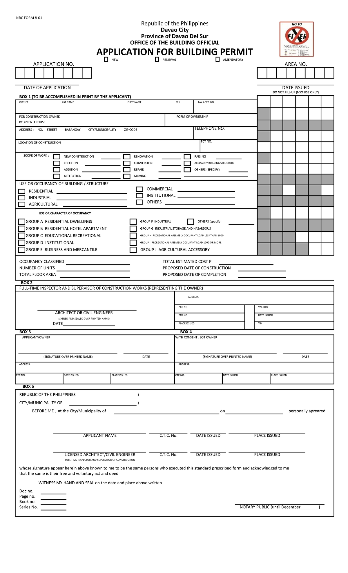 Building Permit Forms Davao City NBC FORM 8 NEW RENEWAL AMENDATORY   Thumb 1200 1976 