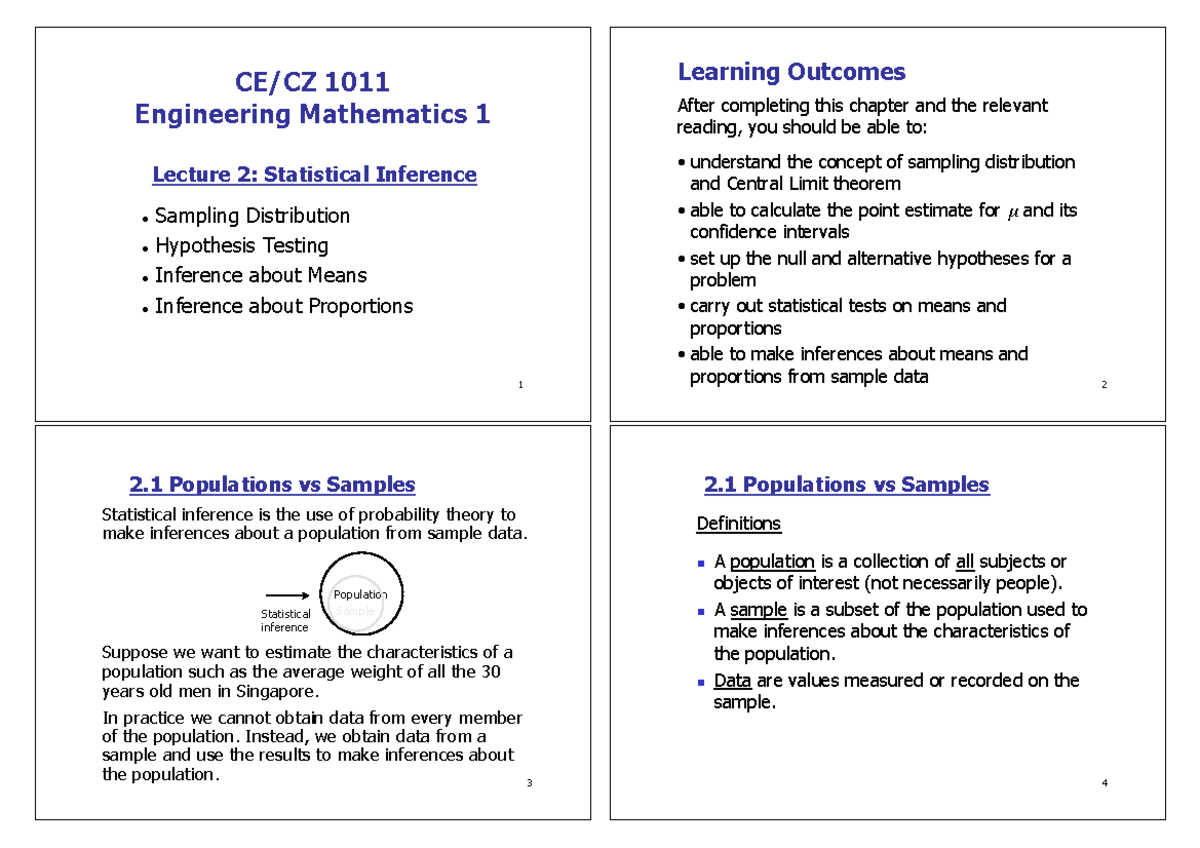 Cx1011 Lecture 2-4pg - Learning Outcomes CE/CZ 1011 Engineering ...