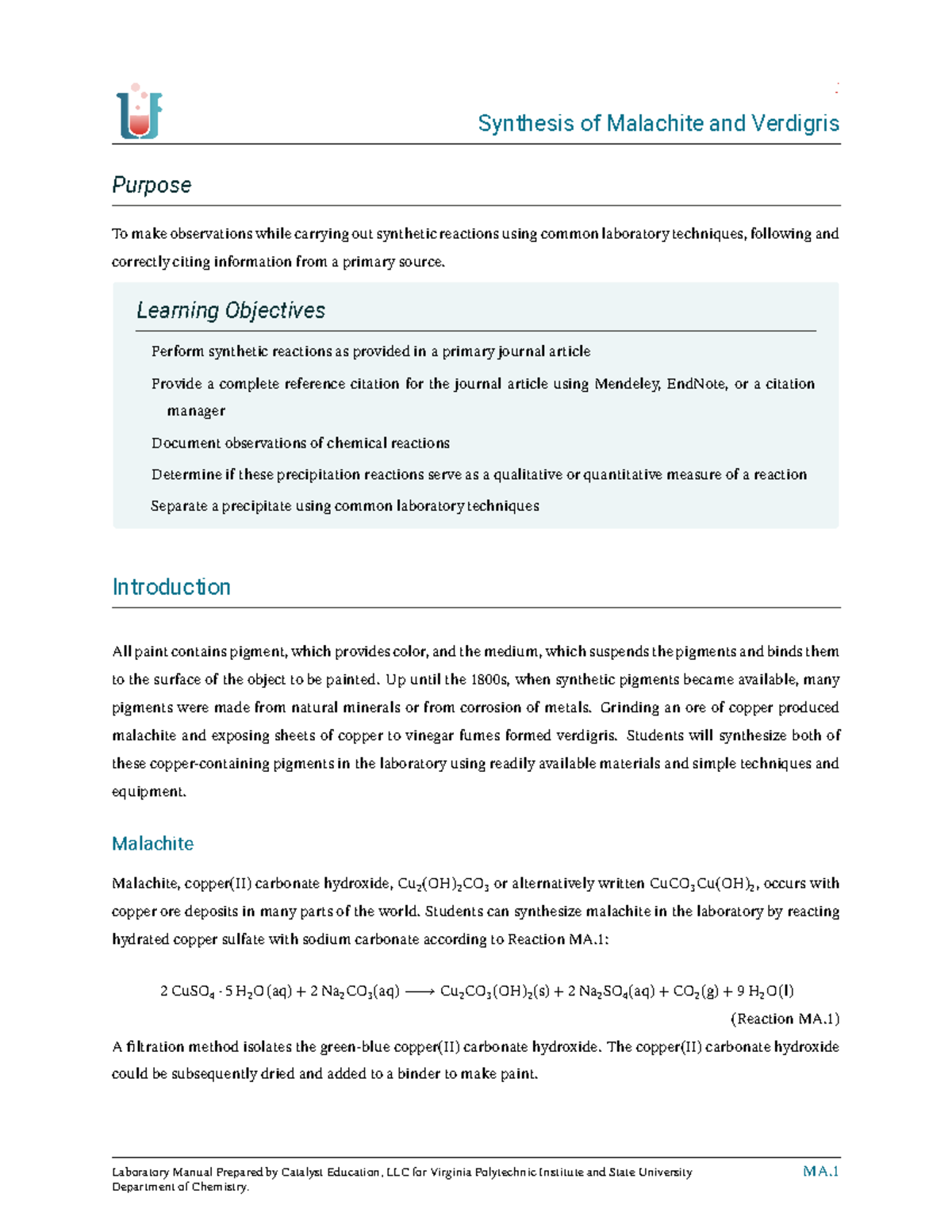 Synthesis of Malachite and Verdigris - : Synthesis of Malachite and ...