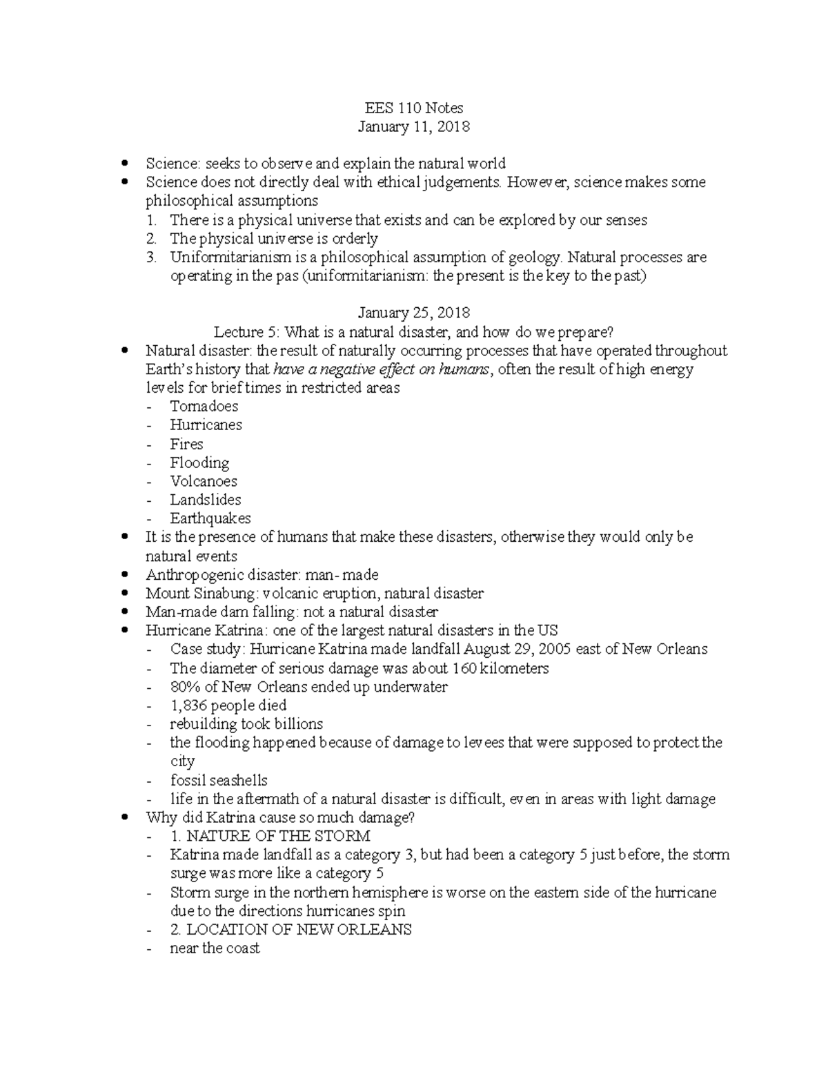 EES 110 Notes - EES 110 Notes January 11, 2018 Science: seeks to ...