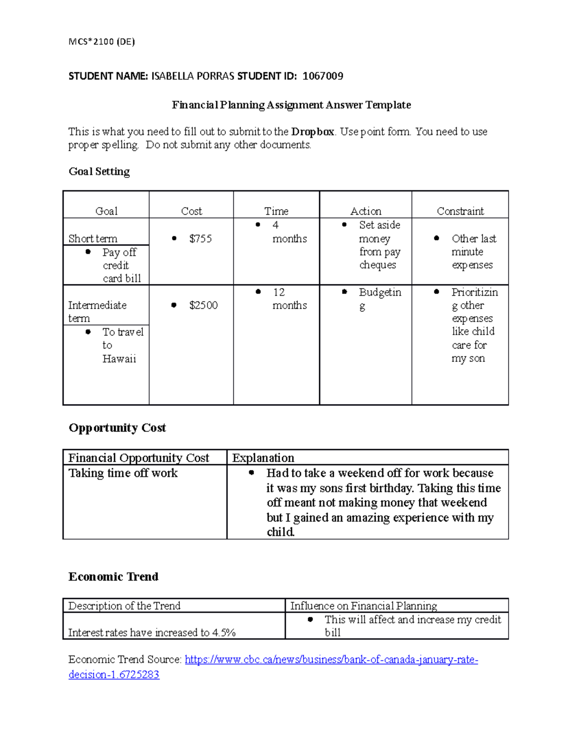 mcs 2100 financial planning assignment