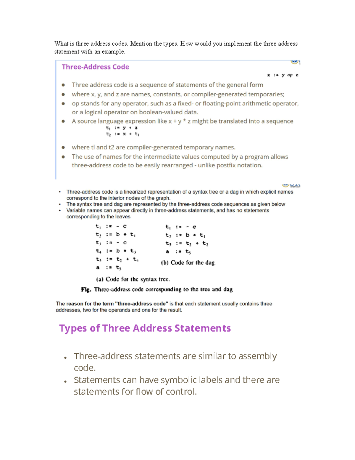 Cd ct3 12mpdf - What is three address codes. Mention the types. How ...