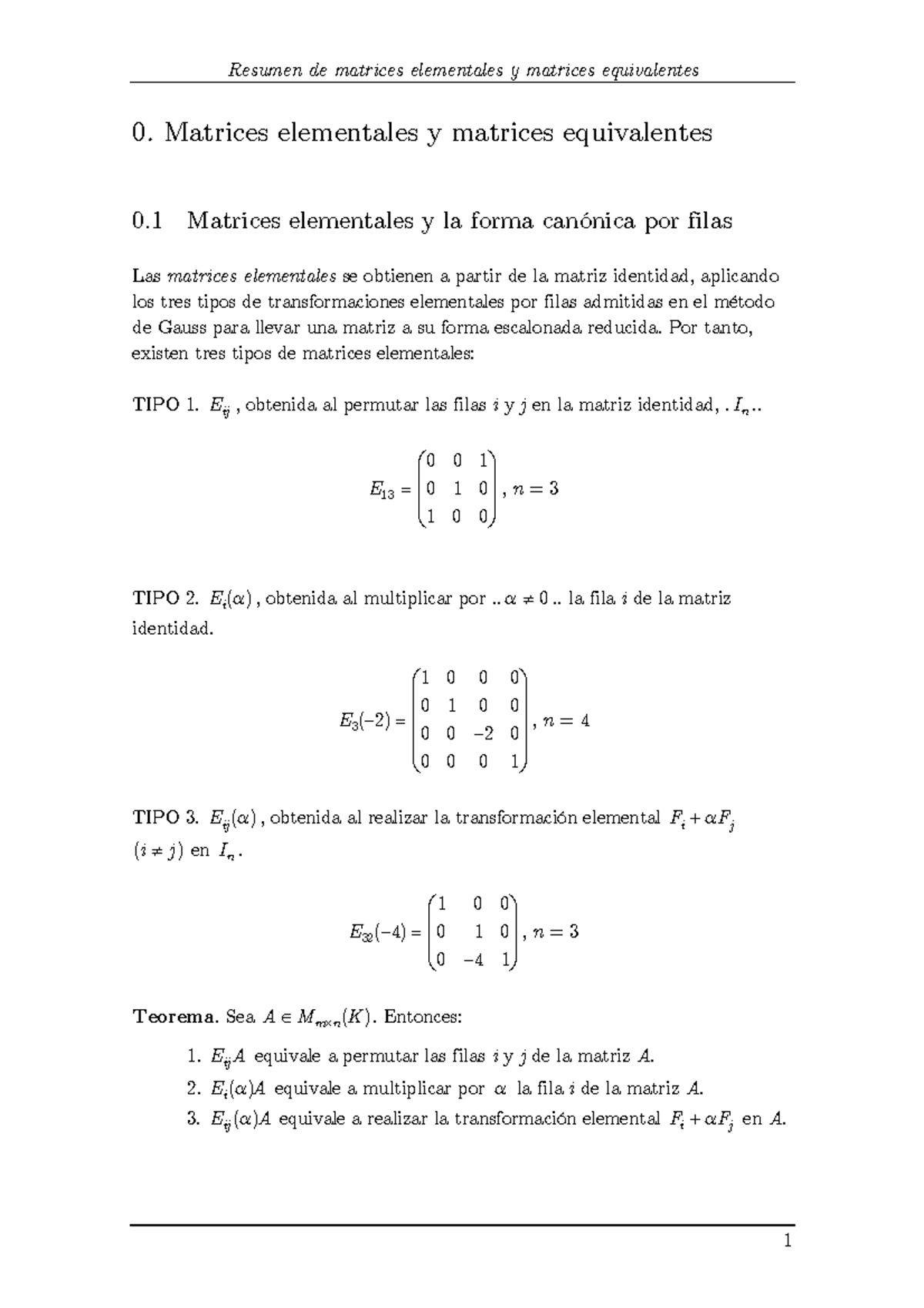 00. Introducción. Equivalencia De Matrices. Matrices Elementales ...