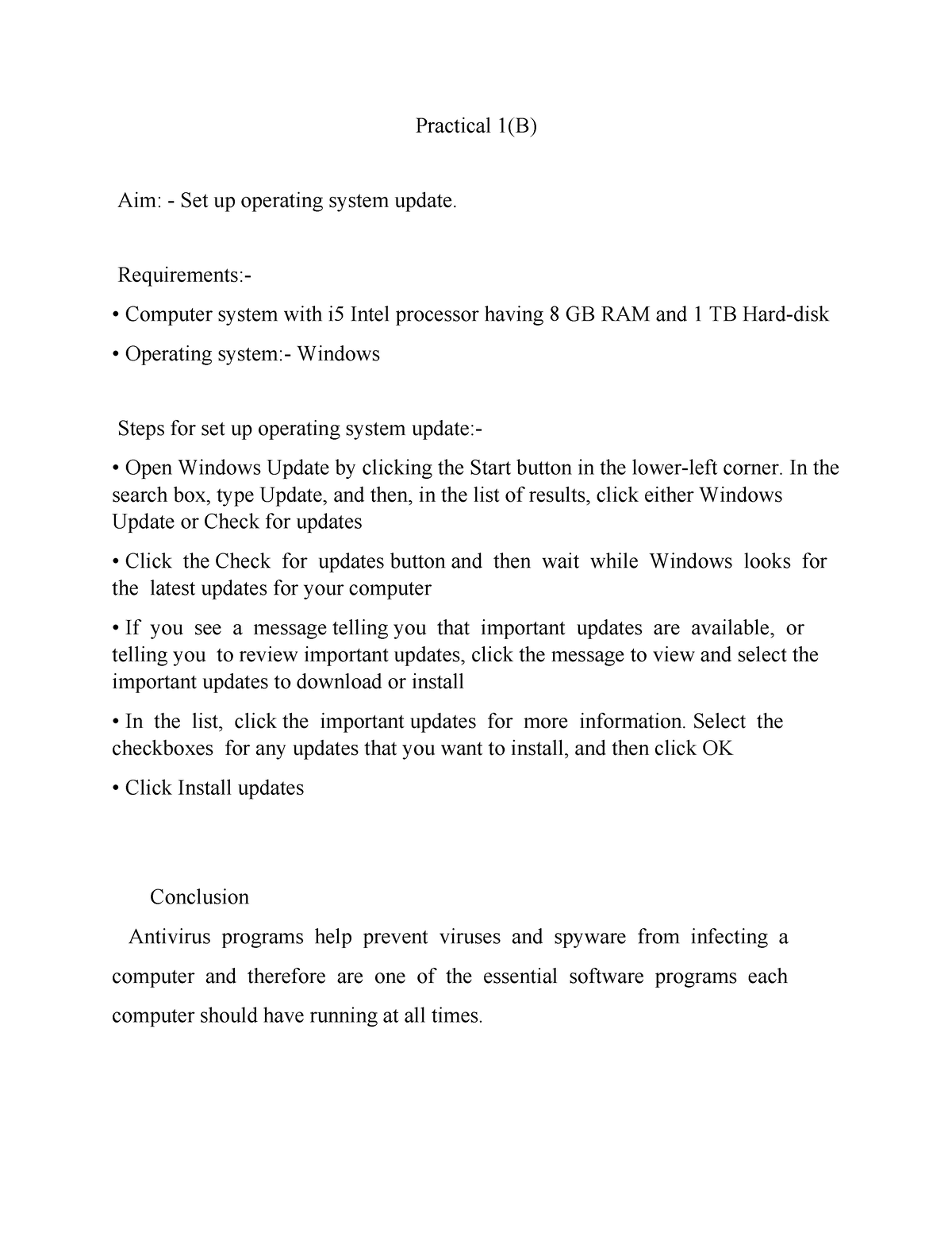 Practical-1(B) - Practical 1(B) Aim: - Set Up Operating System Update ...