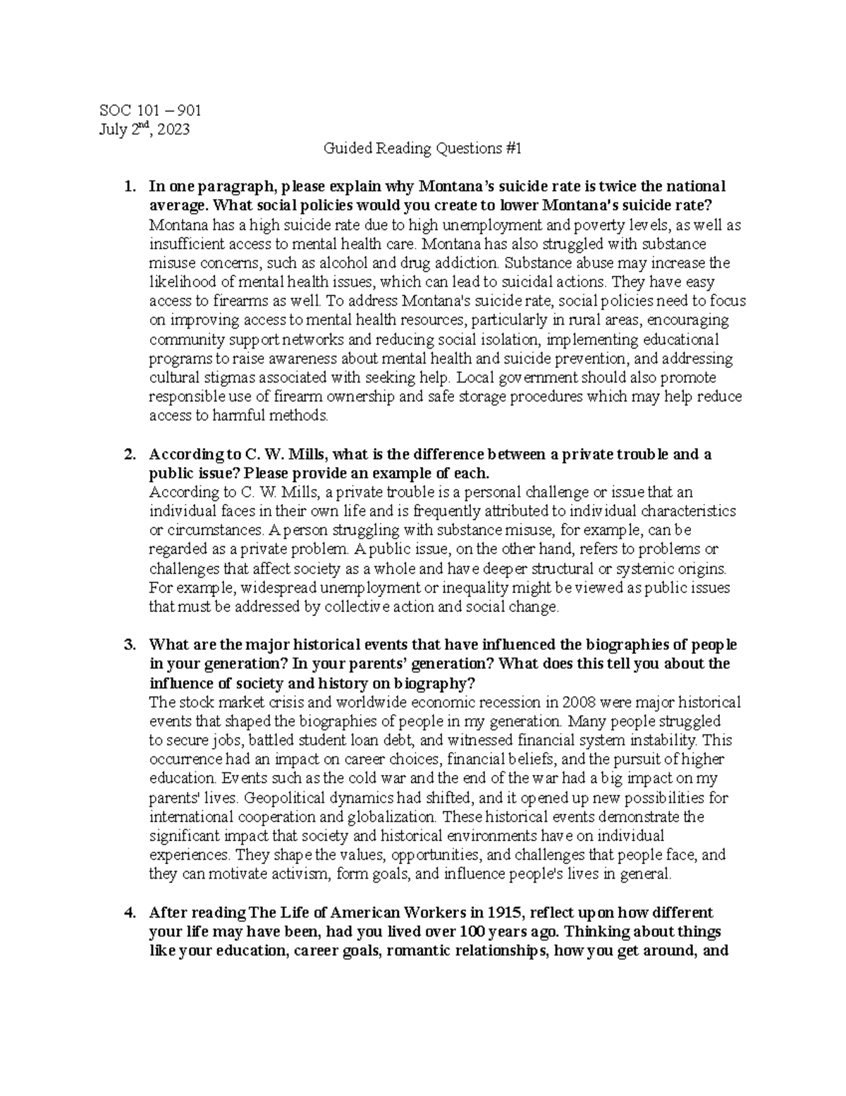 SOC 101 - GRQ #1 - Assignment week 1 - SOC 101 – 901 July 2nd, 2023