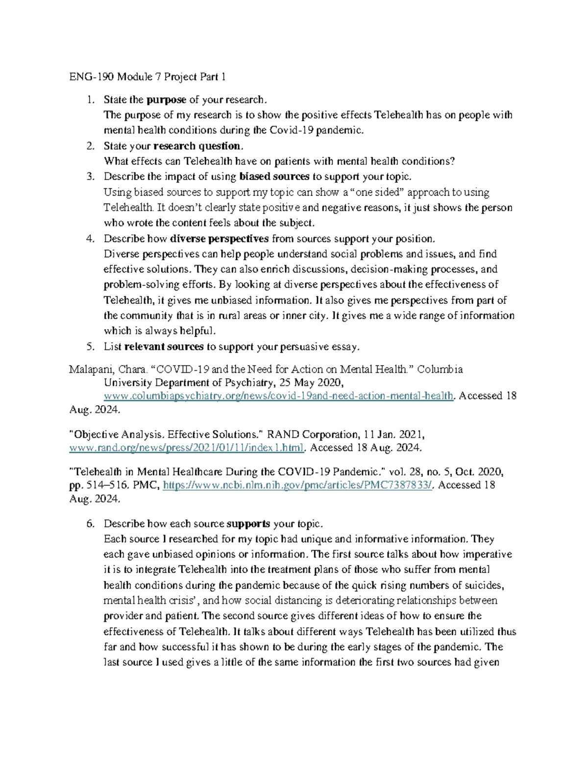 ENG-190 Module 7 Project Part 1 - ENG-190 Module 7 Project Part 1 1 ...