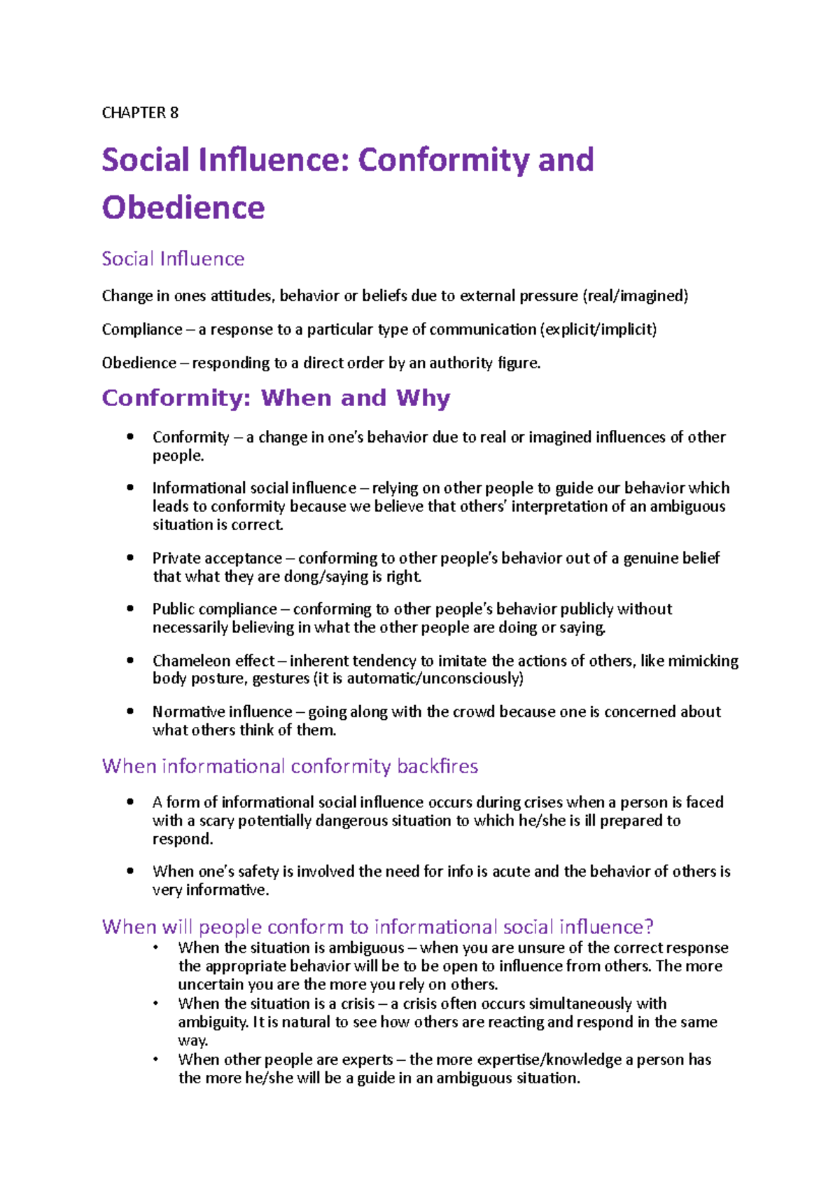 Social Psych Chapter 8 - CHAPTER 8 Social Influence: Conformity And ...