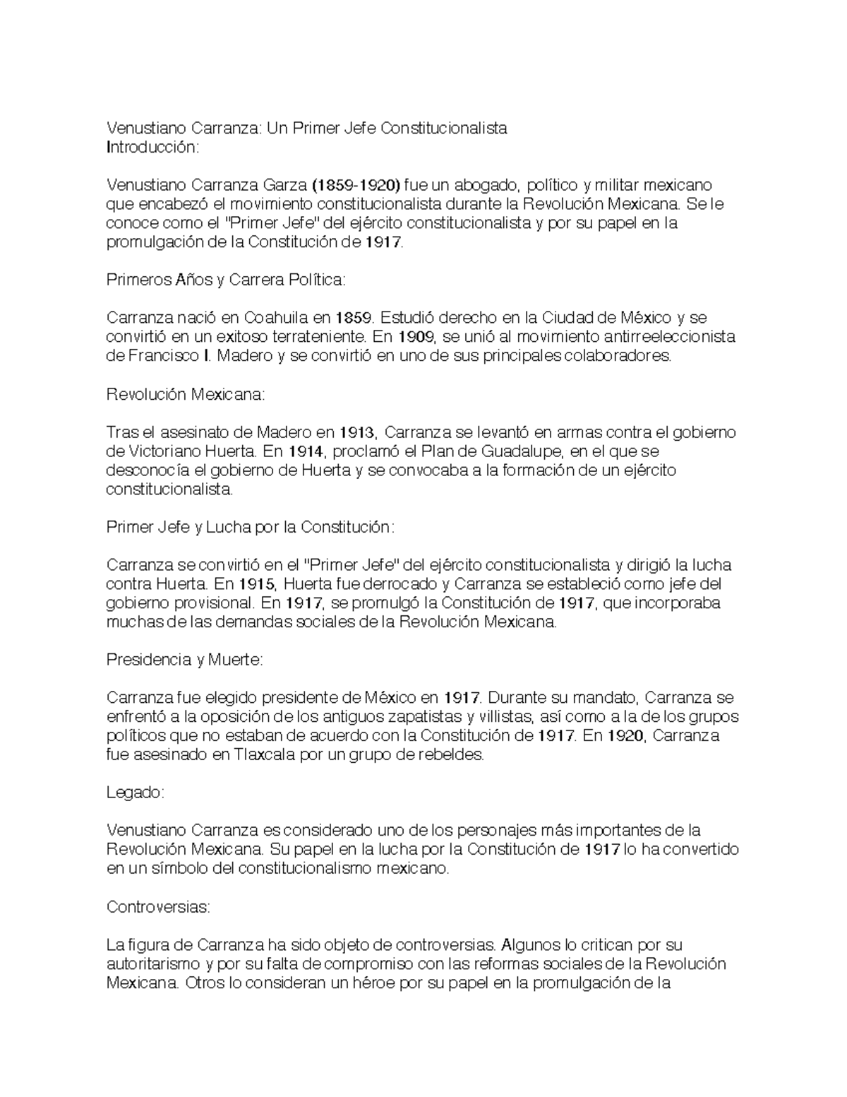 Venustiano Carranza Un Primer Jefe Constitucionalista Venustiano