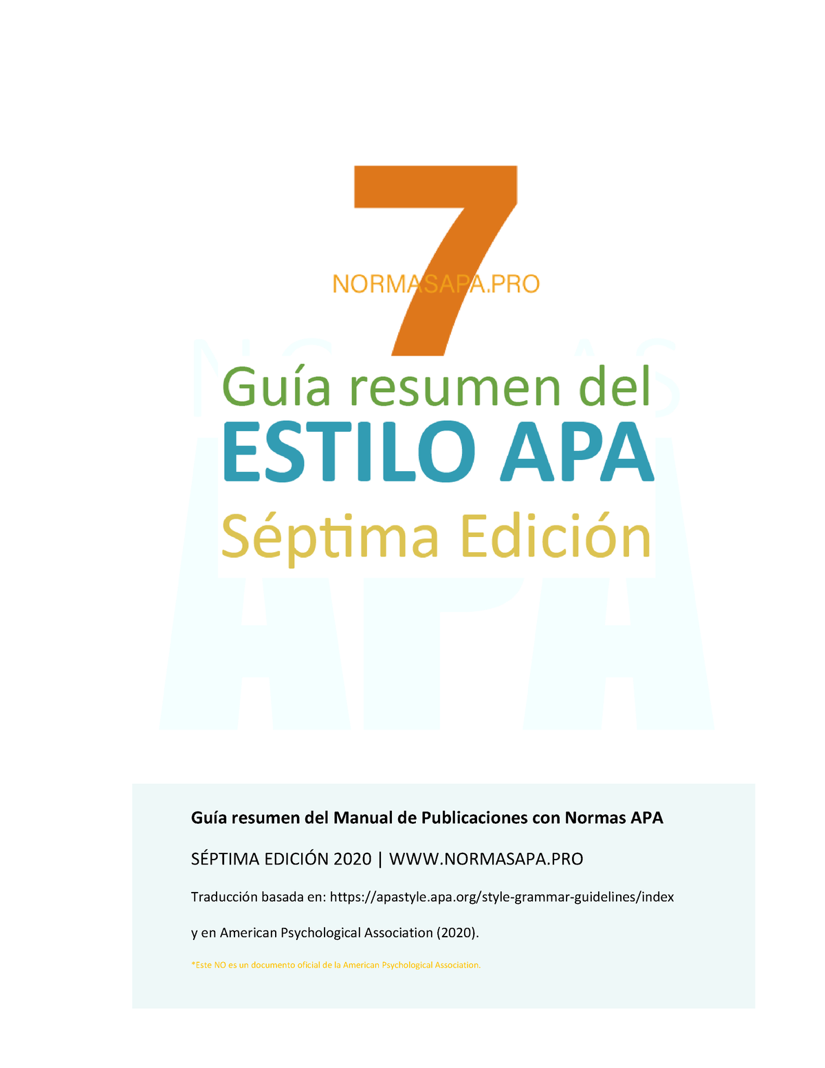 Normas Apa Septima Edicion 2020 Guía Resumen Del Manual De Publicaciones Con Normas Apa 5358