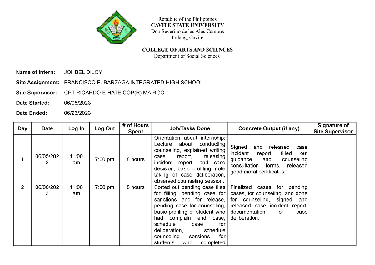 Time-Sheet - nstp - CAVITE STATE UNIVERSITY Don Severino de las Alas ...