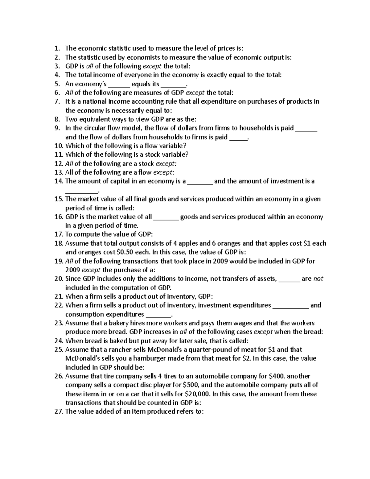 ECON 2301 Study Guide - The economic statistic used to measure the ...