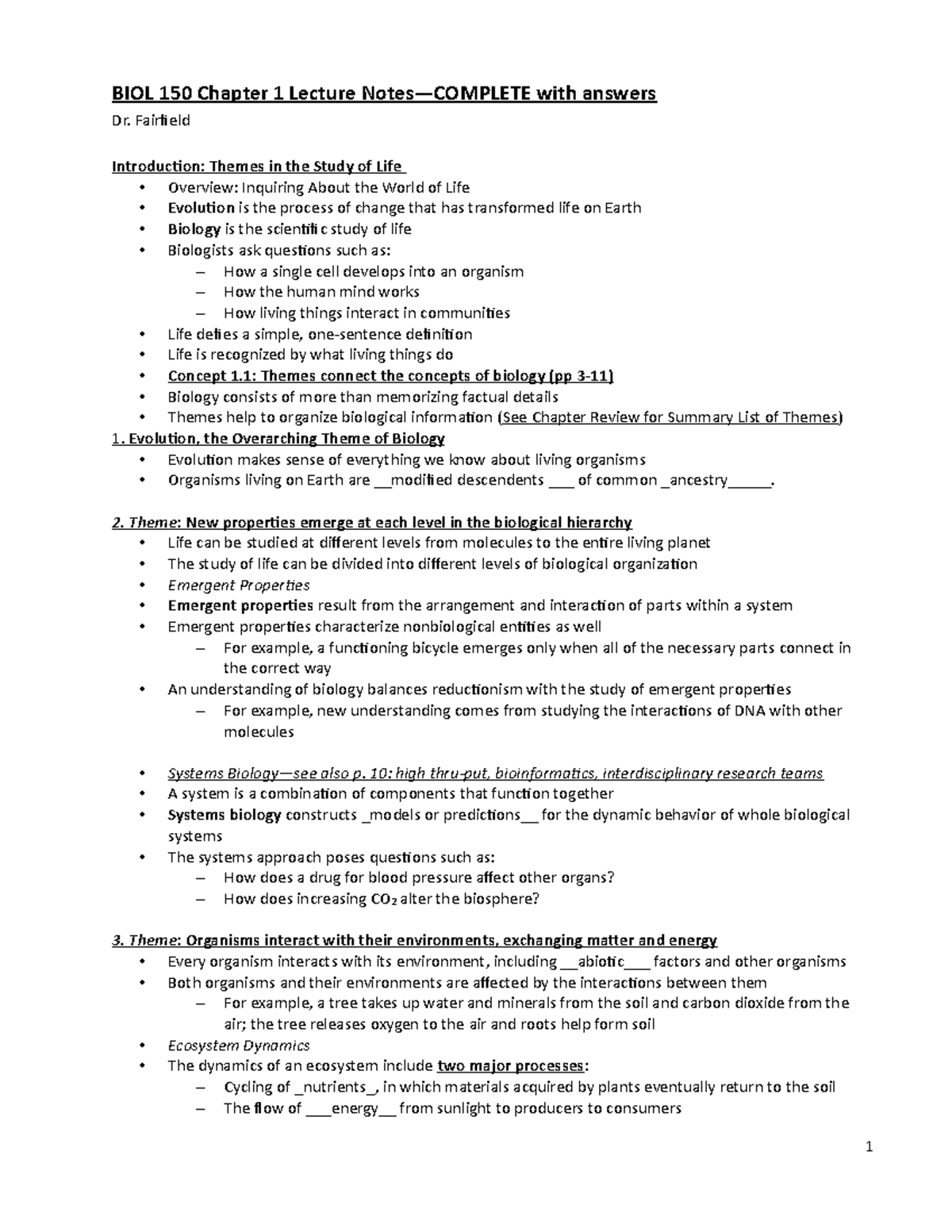 Chapter 1 Lecture Notes Complete - BIOL 150 Chapter 1 Lecture Notes ...