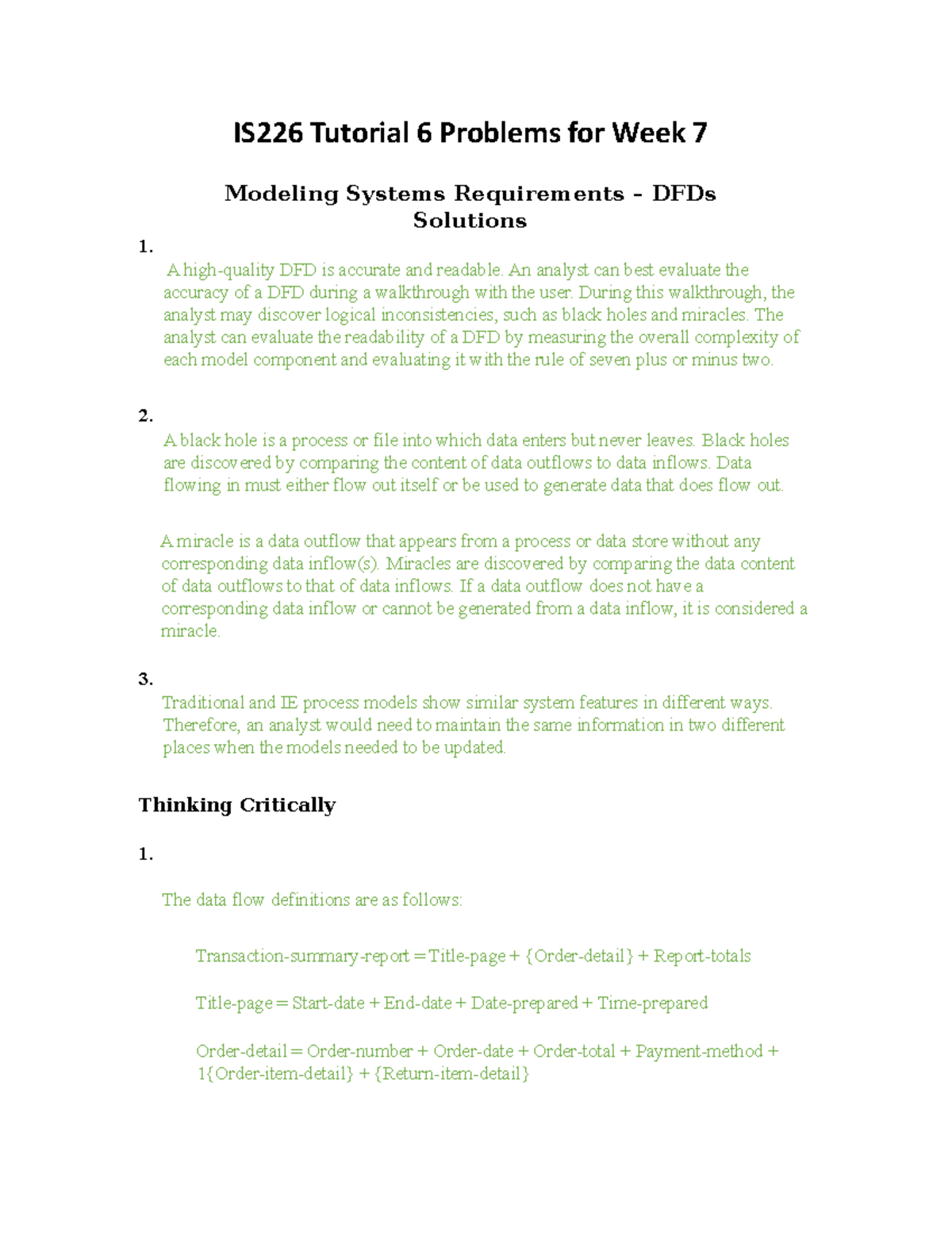 Wk7 T6 Solutions DFD - IS226 Tutorial 6 Problems For Week 7 Modeling ...