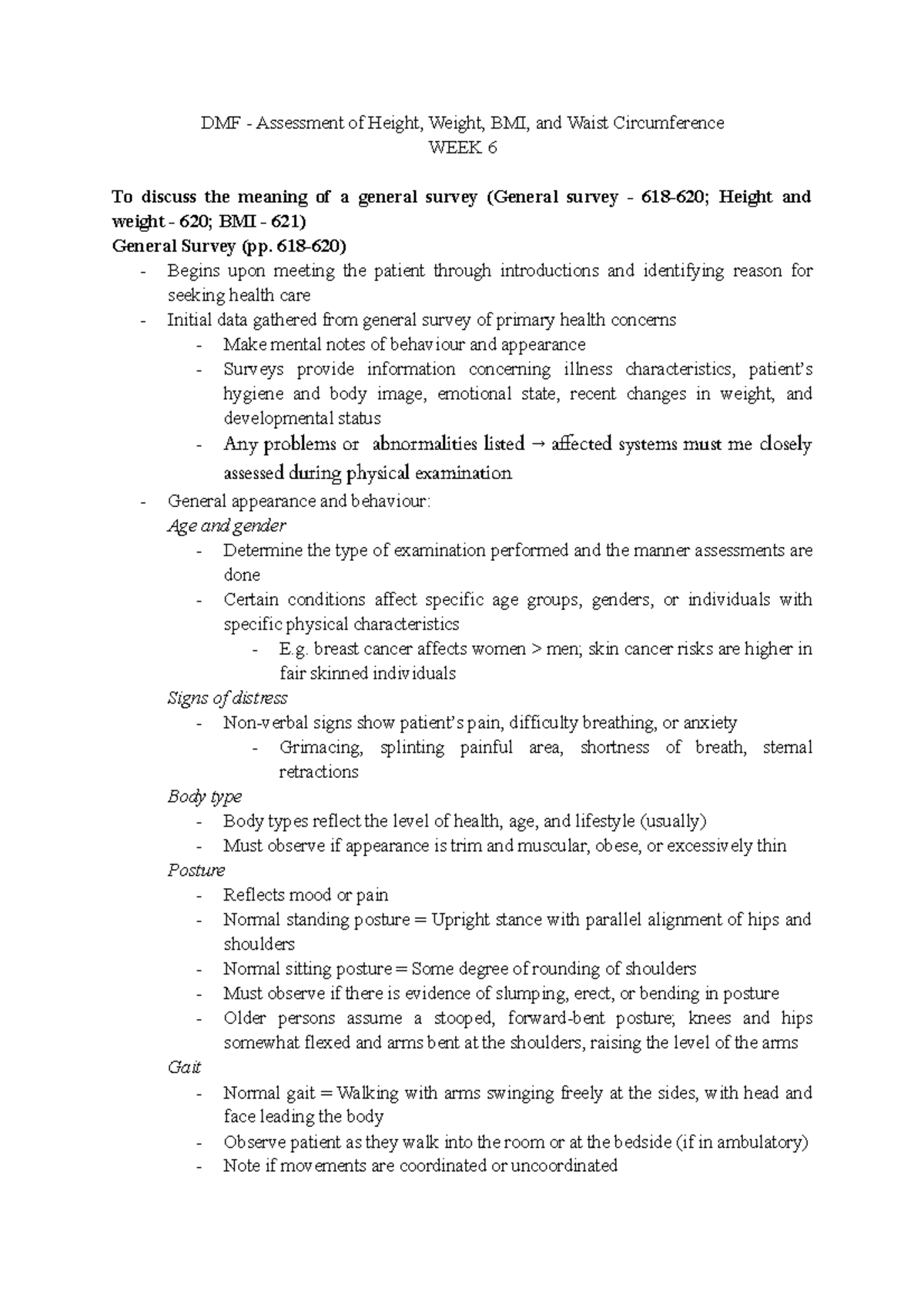 N1160 WEEK 6 - Assessment of Height, Weight, BMI, and Waist ...