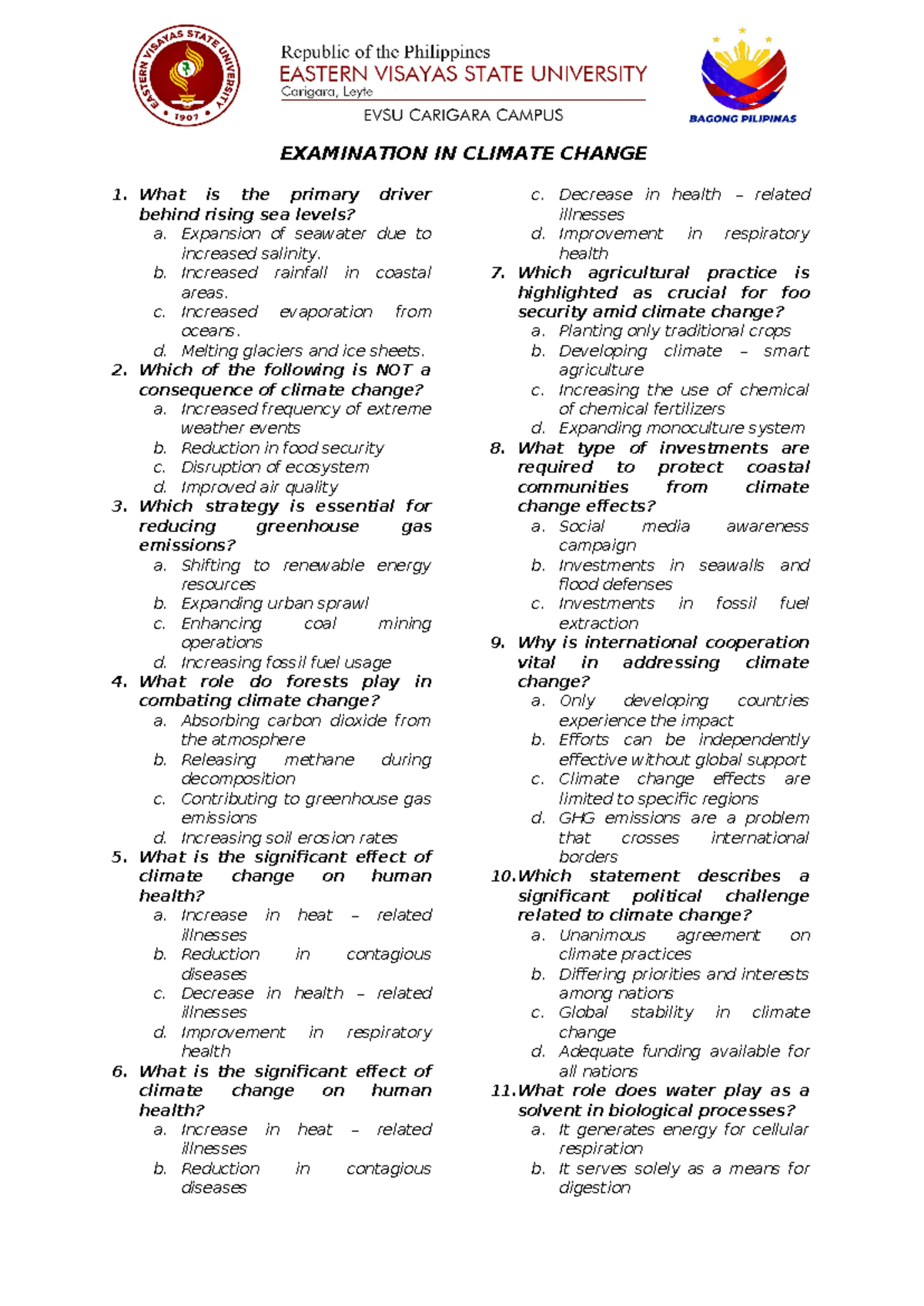 Examination in Climate Change - EXAMINATION IN CLIMATE CHANGE What is ...