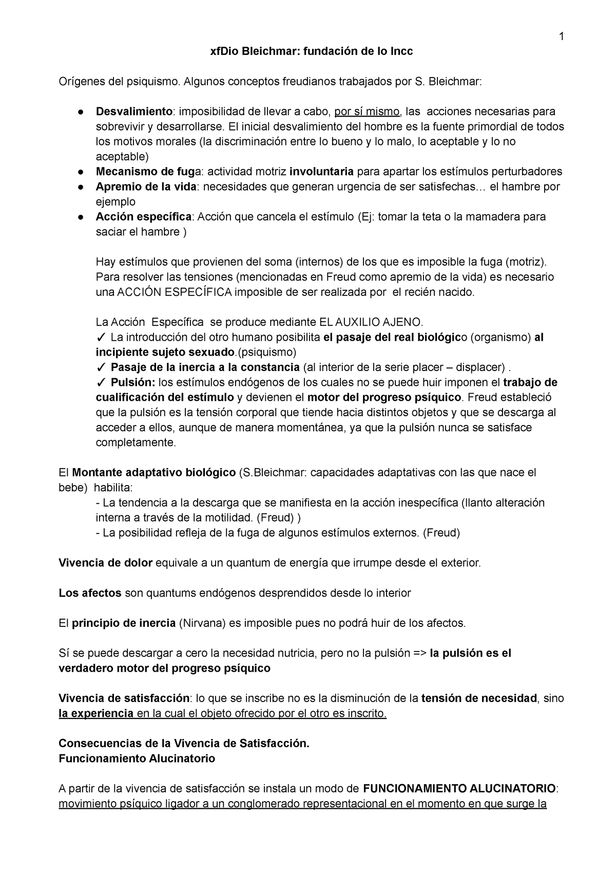 Primer Parcial Resumen Textos Xfdio Bleichmar Fundación De Lo Incc Orígenes Del Psiquismo 2754