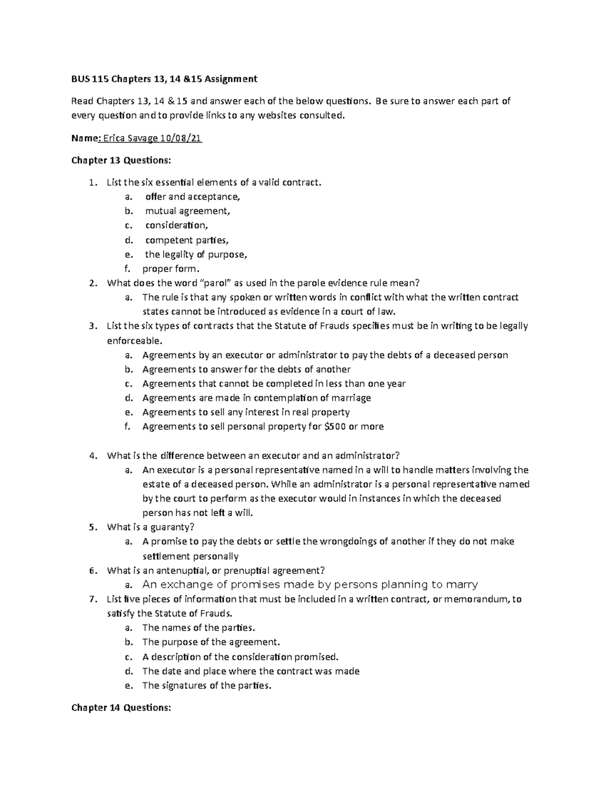 BUS 115 Chapters 13, 14 7 15 Assignment - BUS 115 Chapters 13, 14 ...