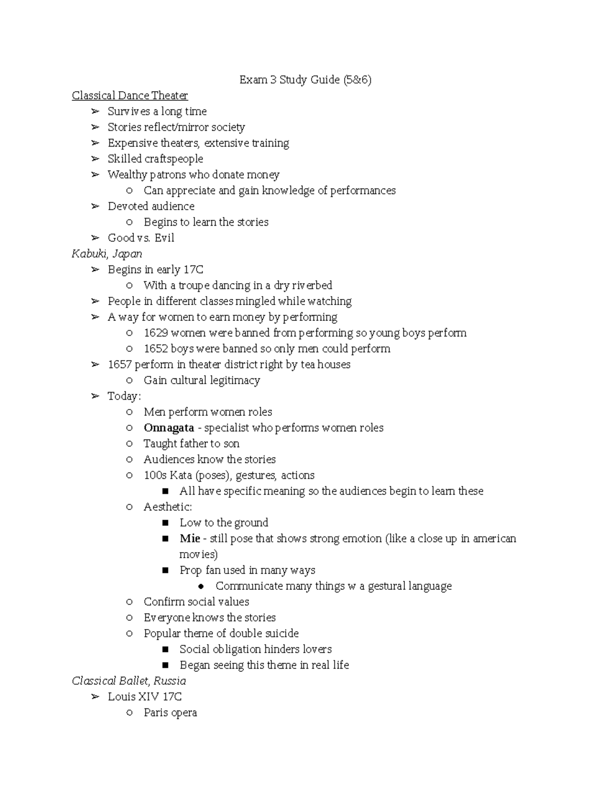 Exam 3 Study Guide - Exam 3 Study Guide (5&6) Classical Dance Theater ...