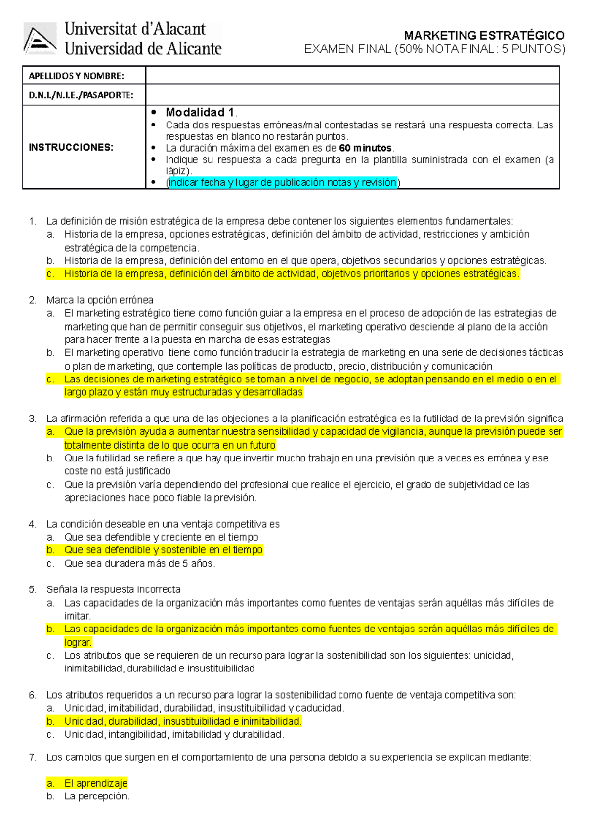 Examen Marketing Estratégico Junio 2014 - MARKETING ESTRATÉGICO EXAMEN ...