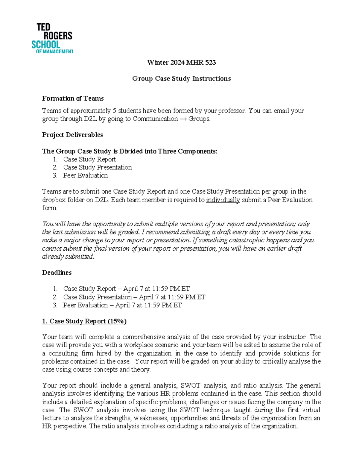 MHR 523 - Winter 2024 - Case Study Instructions - Winter 2024 MHR 523 ...