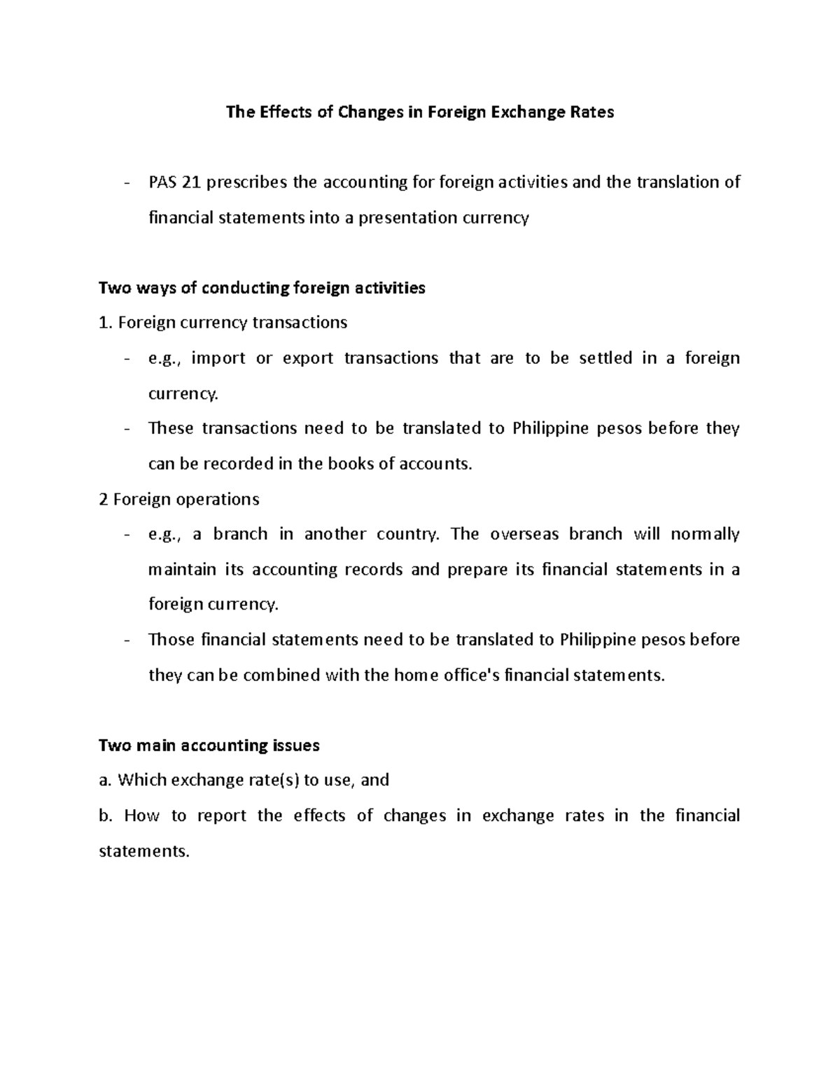 The Effects of Changes in Foreign Exchange Rates - , import or export ...
