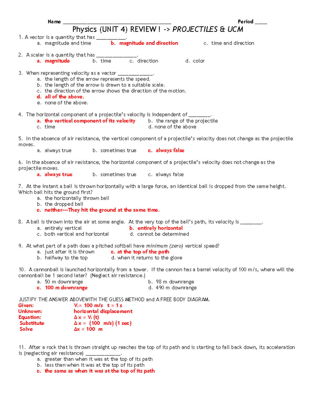 Unit 4 Review Answer Key Name Period Physics Unit 4 3095