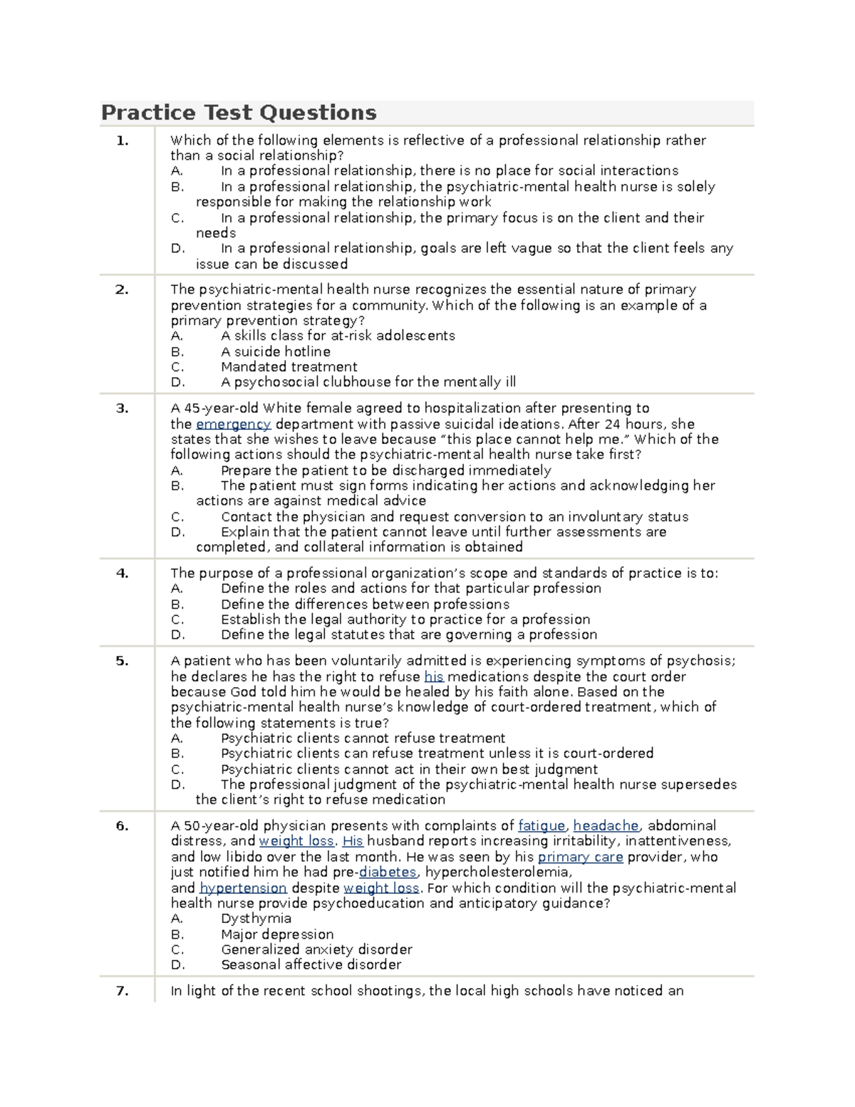 Pmhnp Review Book - Practice Test Questions Which Of The Following ...