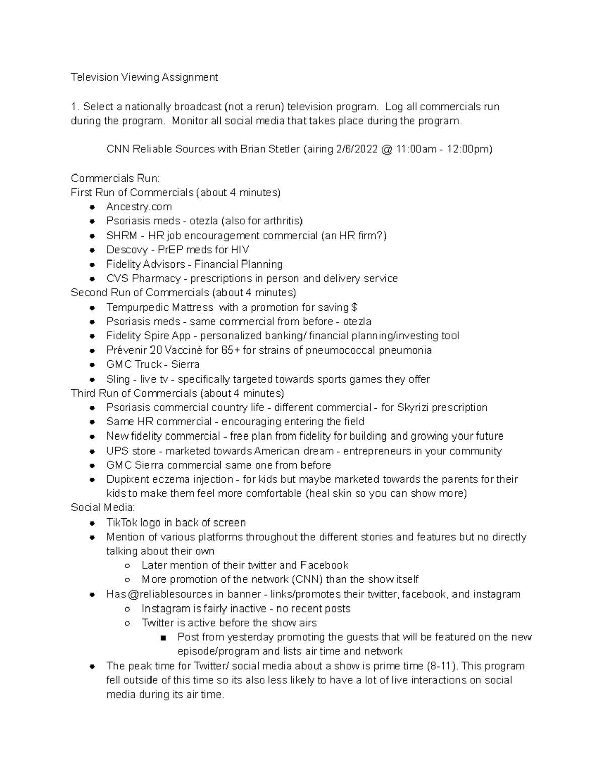 MKT 389 TV Program - Television Viewing Assignment Select a nationally ...