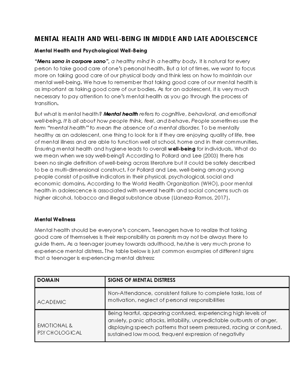 Semis Perdev - SFDGDHFH - MENTAL HEALTH AND IN MIDDLE AND LATE ...