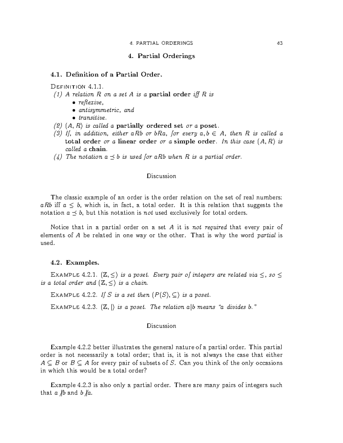 Relational oerdes Partial Orderings Definition of a Partial Order